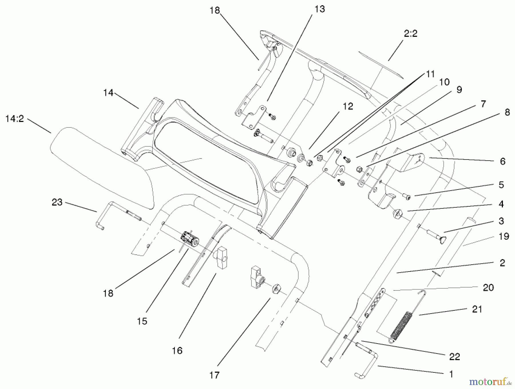 Toro Neu Snow Blowers/Snow Throwers Seite 1 38602 - Toro Snow Commander Snowthrower, 2001 (210000001-210999999) UPPER HANDLE ASSEMBLY