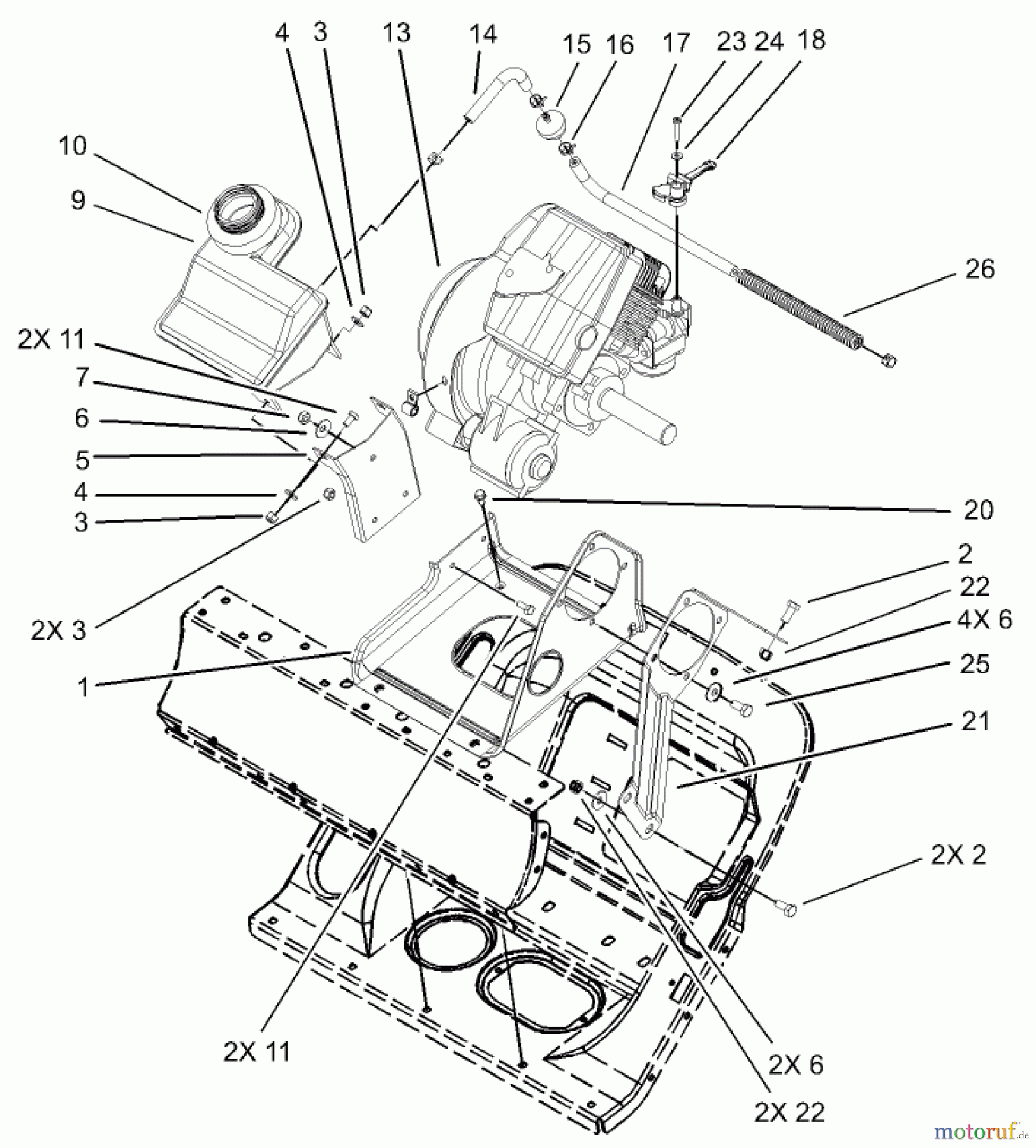  Toro Neu Snow Blowers/Snow Throwers Seite 1 38601 - Toro Snow Commander Snowthrower, 2004 (240000001-240999999) ENGINE AND FRAME ASSEMBLY
