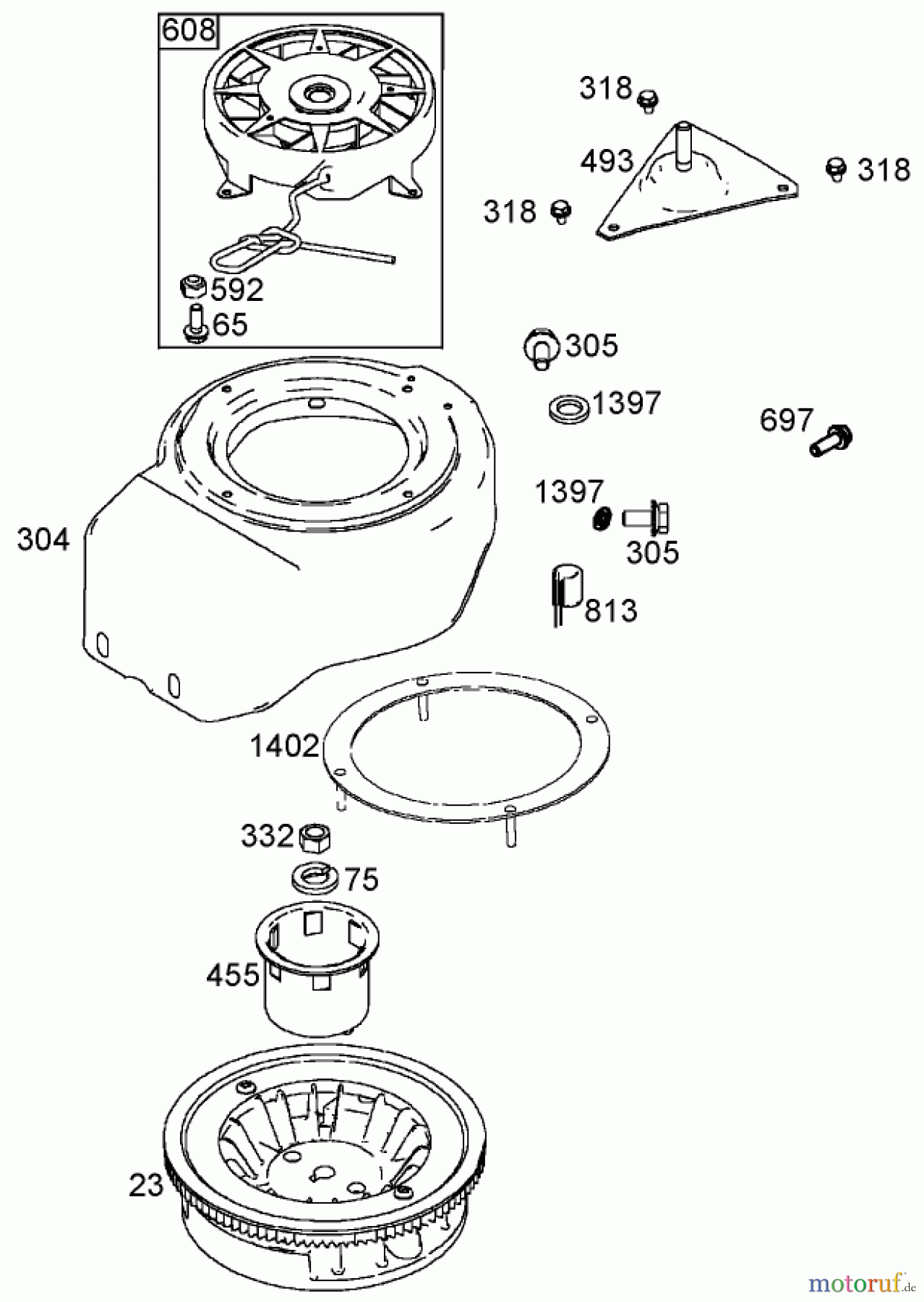 Toro Neu Snow Blowers/Snow Throwers Seite 1 38601 - Toro Snow Commander Snowthrower, 2004 (240000001-240999999) FLYWHEEL, BLOWER HOUSING, AND STARTER ASSEMBLIES BRIGGS AND STRATTON 084332-0130-E1