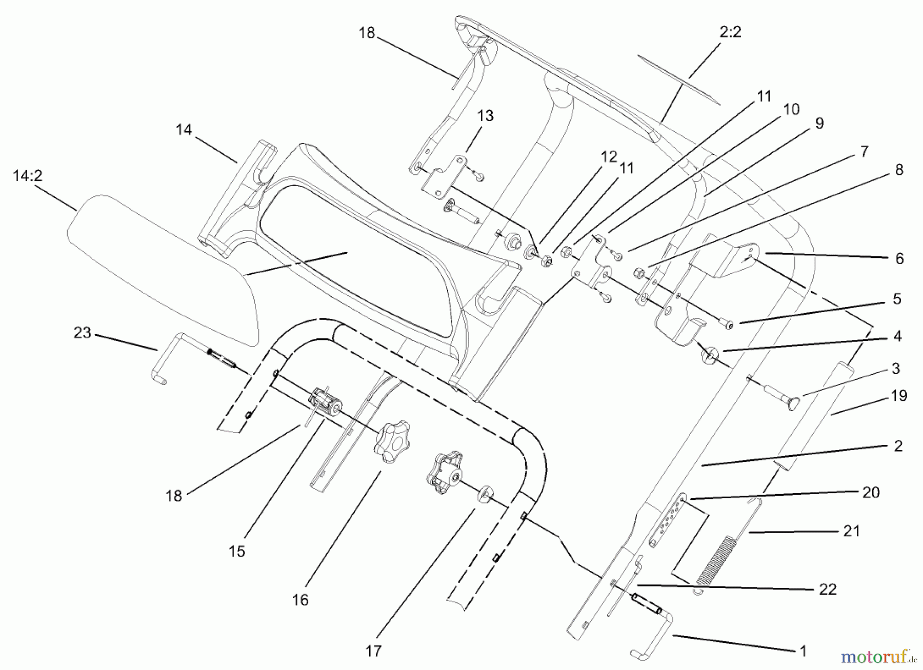 Toro Neu Snow Blowers/Snow Throwers Seite 1 38601 - Toro Snow Commander Snowthrower, 2004 (240000001-240999999) UPPER HANDLE ASSEMBLY