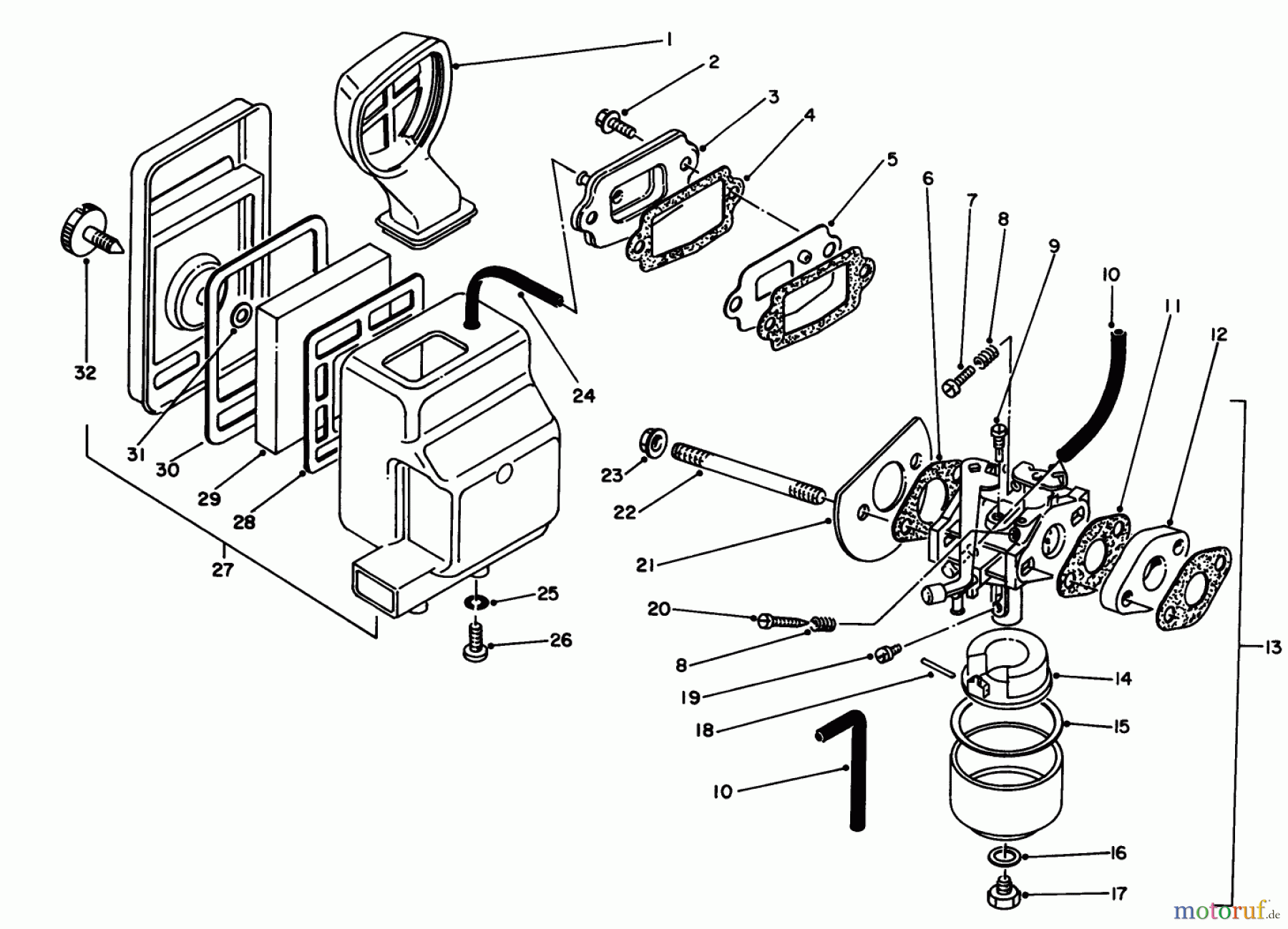 Toro Neu Generators 62005 (T500) - Toro Generator, T500, 1985 (5000001-5999999) AIR CLEANER & CARBURETOR ASSEMBLY