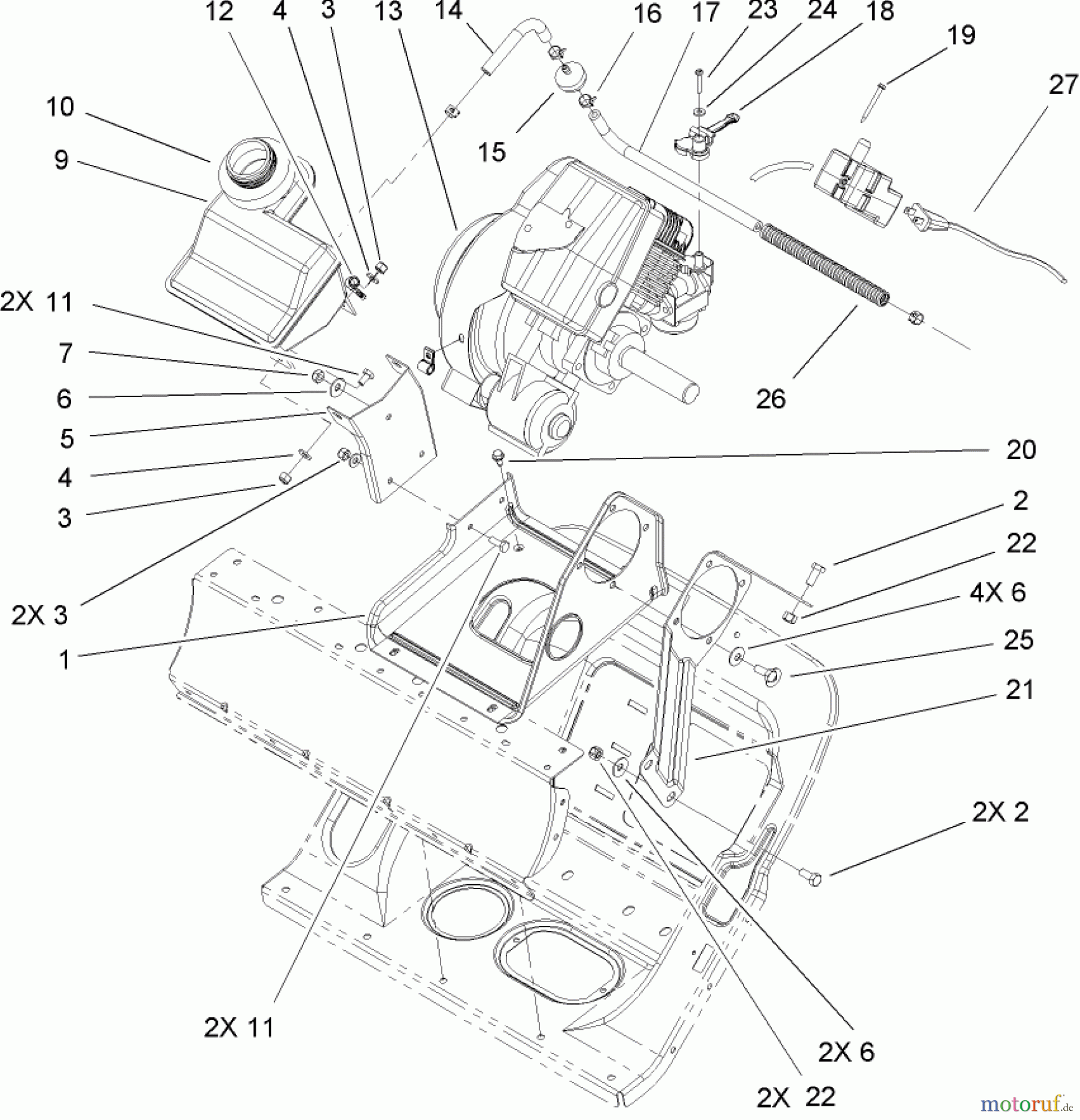 Toro Neu Snow Blowers/Snow Throwers Seite 2 38602 - Toro Snow Commander Snowthrower, 2005 (250000001-250999999) ENGINE AND FRAME ASSEMBLY
