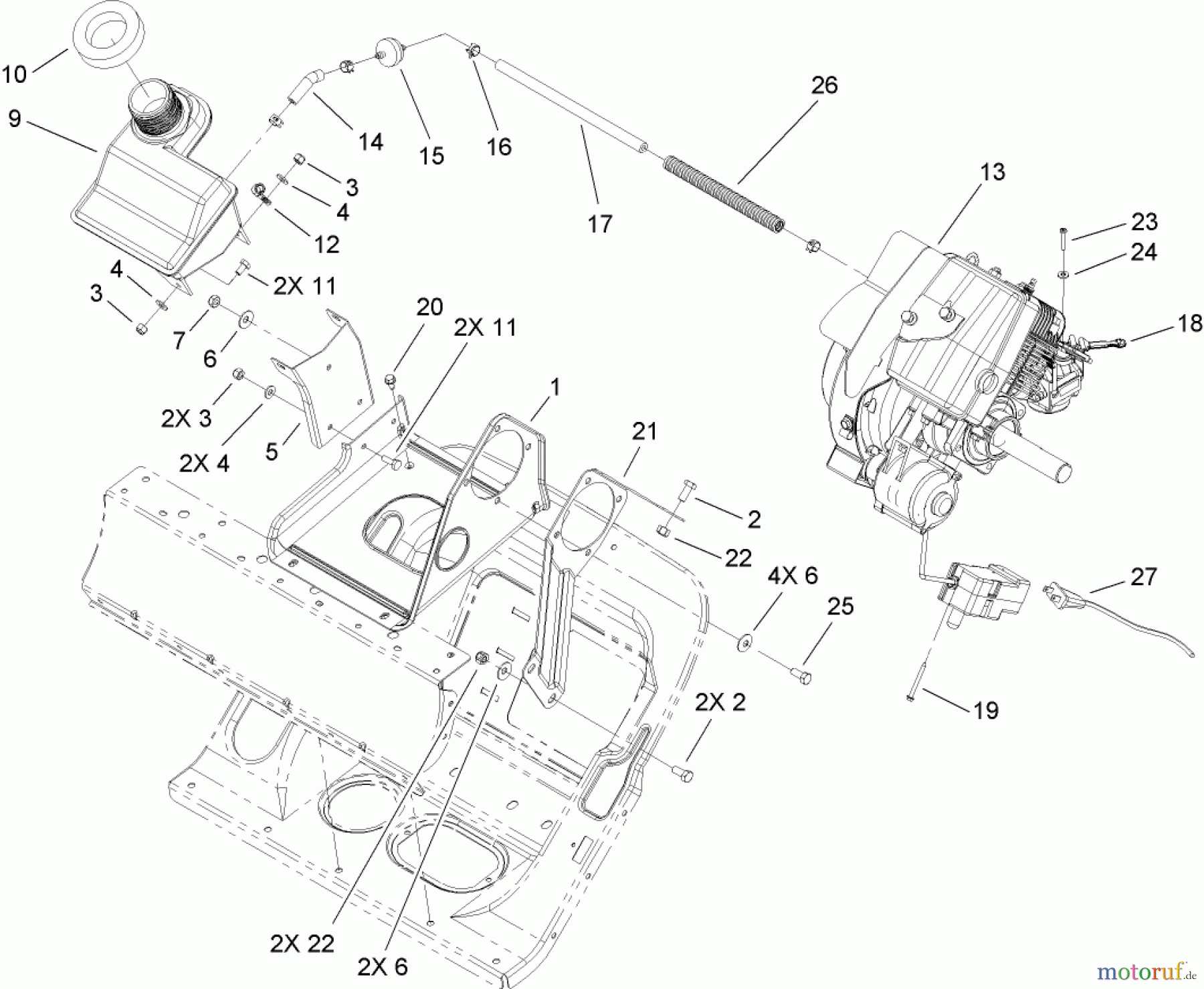 Toro Neu Snow Blowers/Snow Throwers Seite 2 38602 - Toro Snow Commander Snowthrower, 2008 (280000001-280999999) ENGINE AND FRAME ASSEMBLY