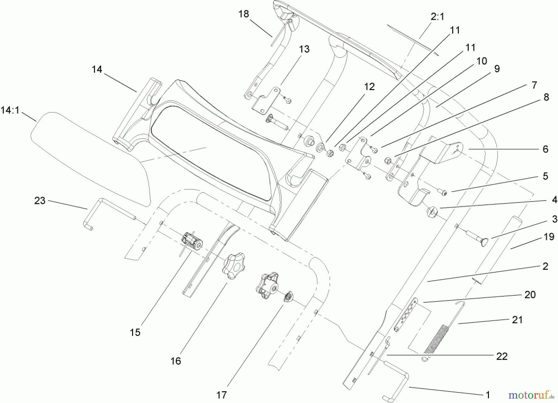 Toro Neu Snow Blowers/Snow Throwers Seite 2 38603 - Toro Snow Commander Snowthrower, 2005 (250000001-250999999) UPPER HANDLE ASSEMBLY