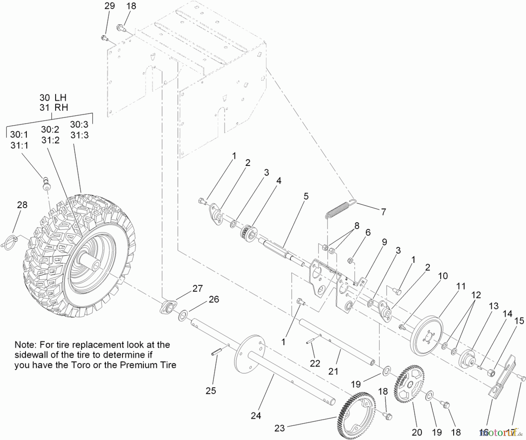  Toro Neu Snow Blowers/Snow Throwers Seite 2 38608 (722 E) - Toro 722 E Power Throw Snowthrower, 2011 (SN 311000001-311999999) DRIVE ASSEMBLY