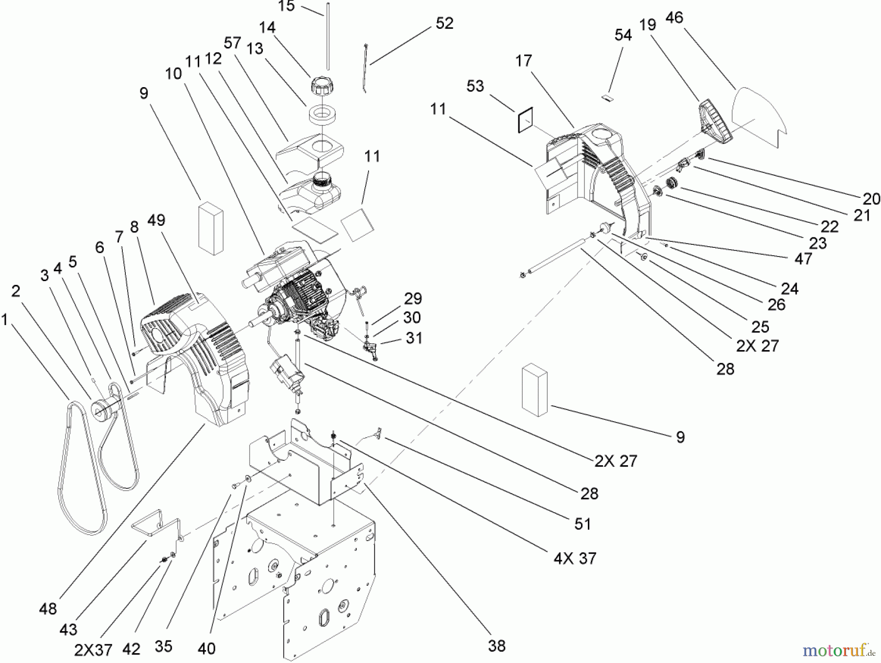  Toro Neu Snow Blowers/Snow Throwers Seite 2 38610 (6000) - Toro Power Max 6000 Snowthrower, 2006 (260010001-260999999) ENGINE AND FRAME ASSEMBLY