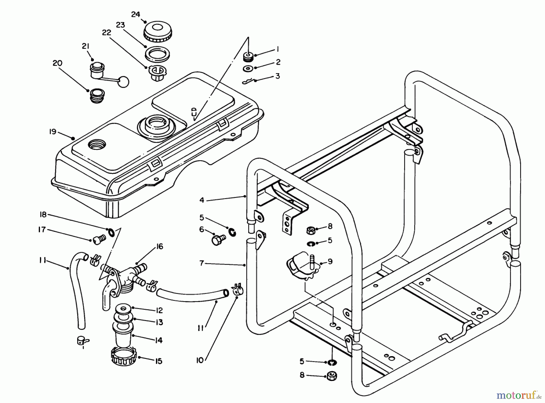  Toro Neu Generators 62012 (T1200) - Toro Generator, T1200, 1985 (5000001-5999999) FUEL TANK & FRAME ASSEMBLY