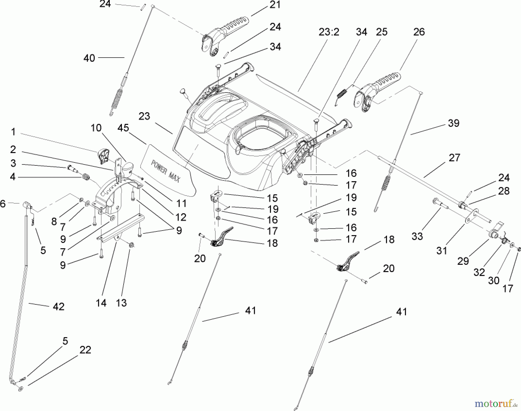  Toro Neu Snow Blowers/Snow Throwers Seite 2 38631 (828 LXE) - Toro Power Max 828 LXE Snowthrower, 2005 (250000001-250999999) HANDLE AND CONTROL ASSEMBLY