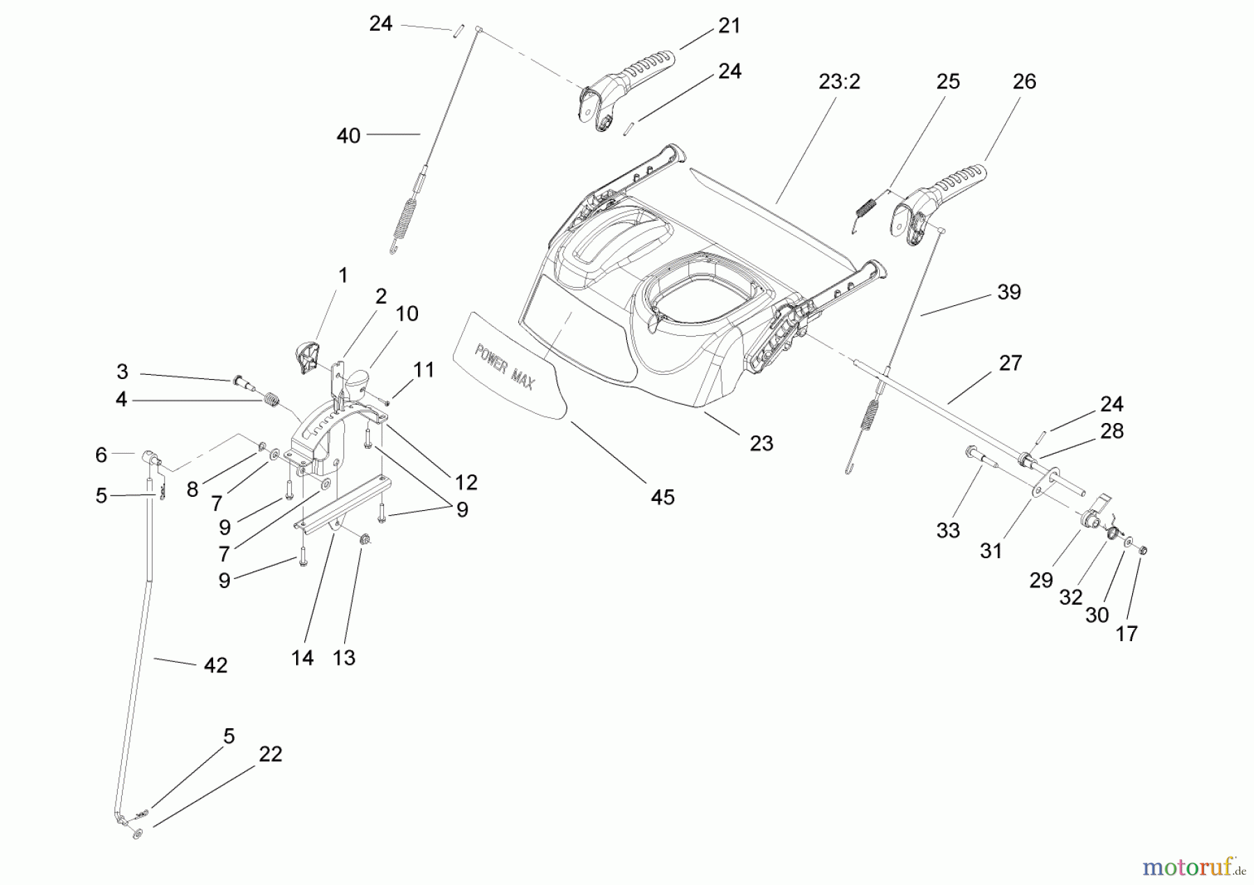  Toro Neu Snow Blowers/Snow Throwers Seite 2 38635 (828 LE) - Toro Power Max 828 LE Snowthrower, 2005 (250000001-250999999) HANDLE AND CONTROL ASSEMBLY