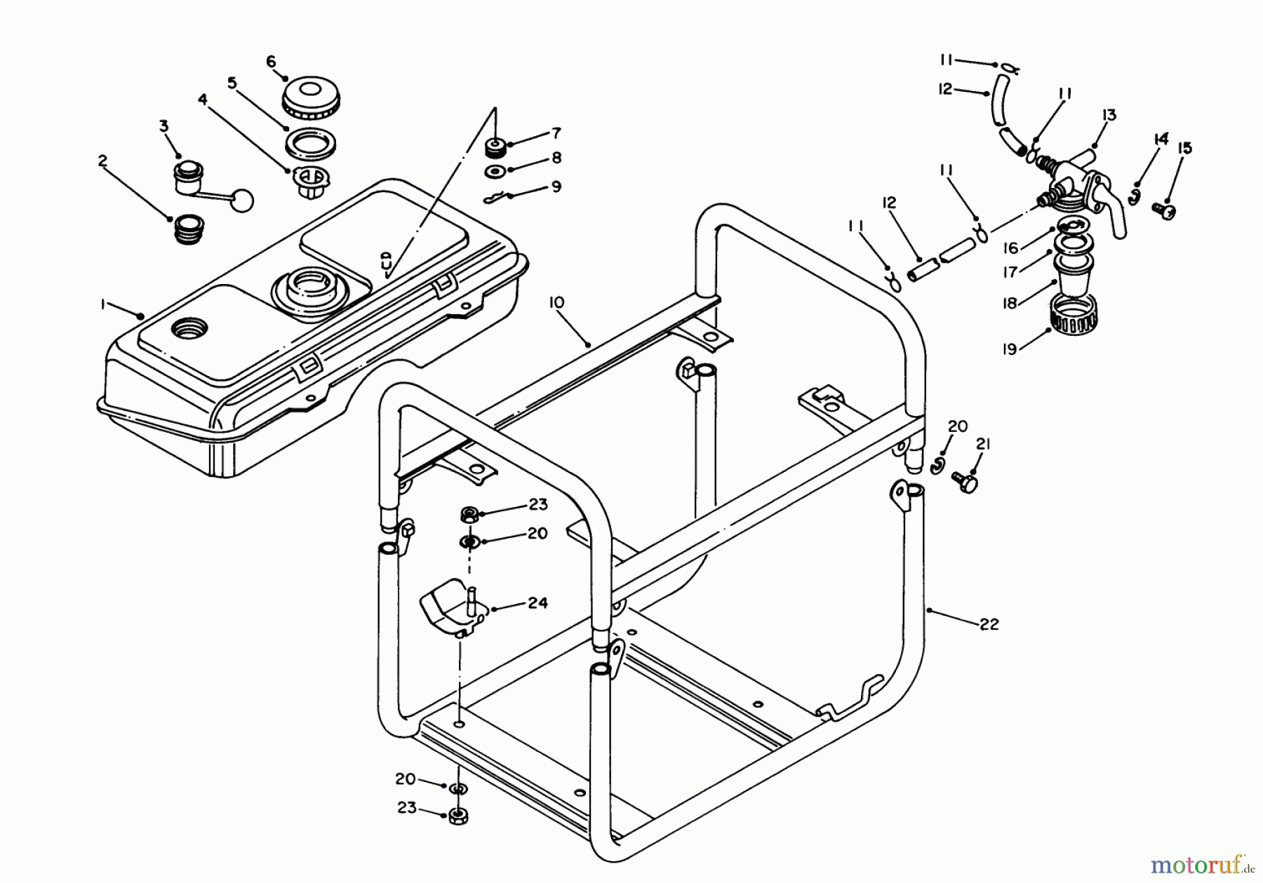  Toro Neu Generators 62018 (T1800) - Toro Generator, T1800, 1983 (3000001-3999999) FUEL TANK & FRAME ASSEMBLY