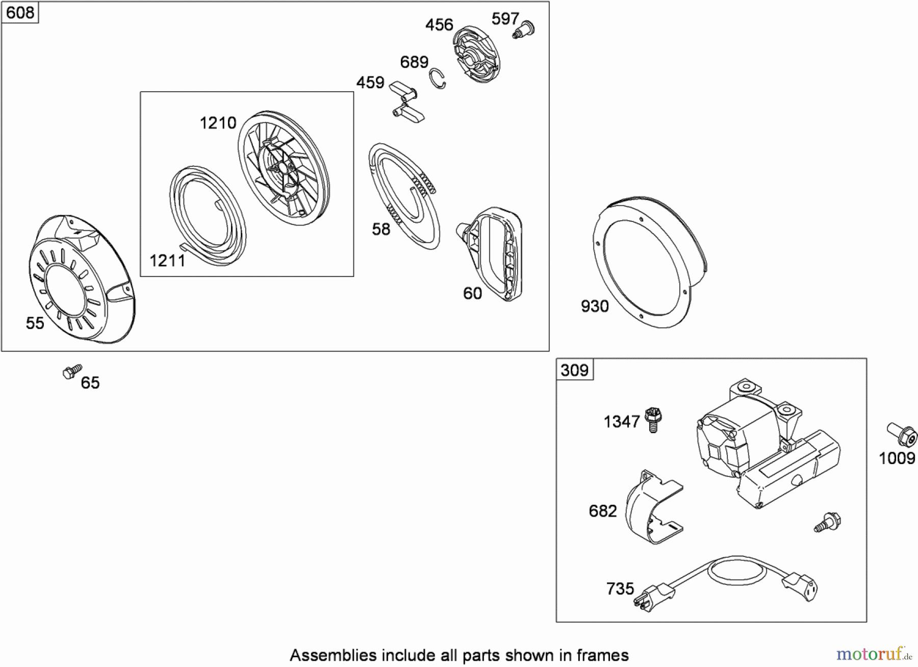 Toro Neu Snow Blowers/Snow Throwers Seite 2 38637C (828 OXE) - Toro Power Max 828 OXE Snowthrower, 2009 (290000001-290999999) REWIND STARTER AND STARTER MOTOR ASSEMBLY BRIGGS AND STRATTON 15D104-0113-E8