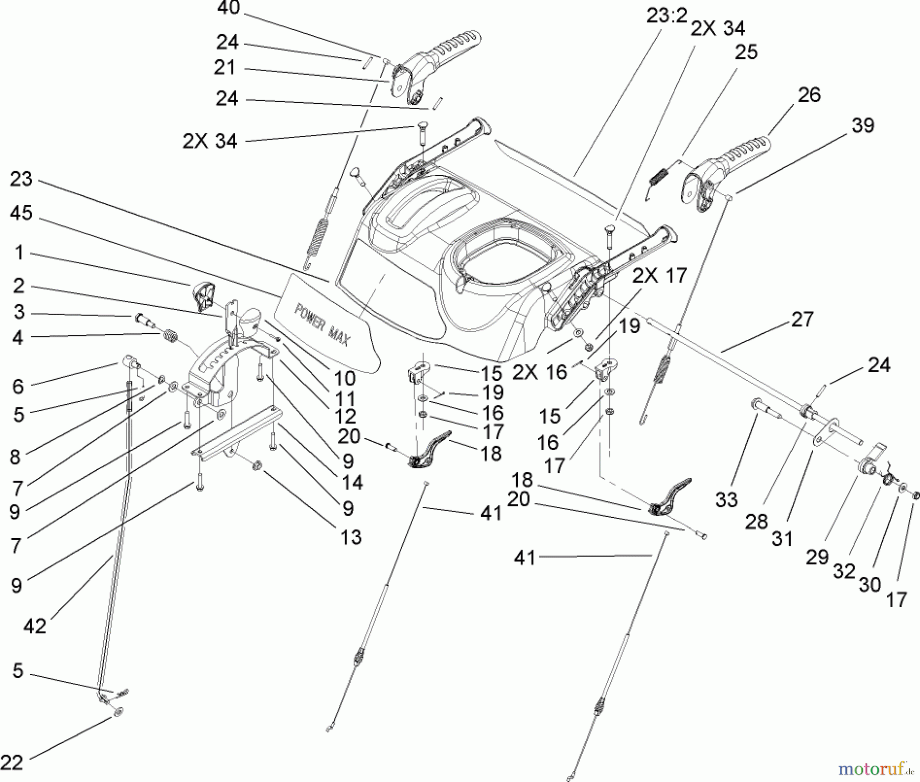  Toro Neu Snow Blowers/Snow Throwers Seite 2 38640 (1028 LXE) - Toro Power Max 1028 LXE Snowthrower, 2005 (250010001-250999999) HANDLE CONTROL ASSEMBLY