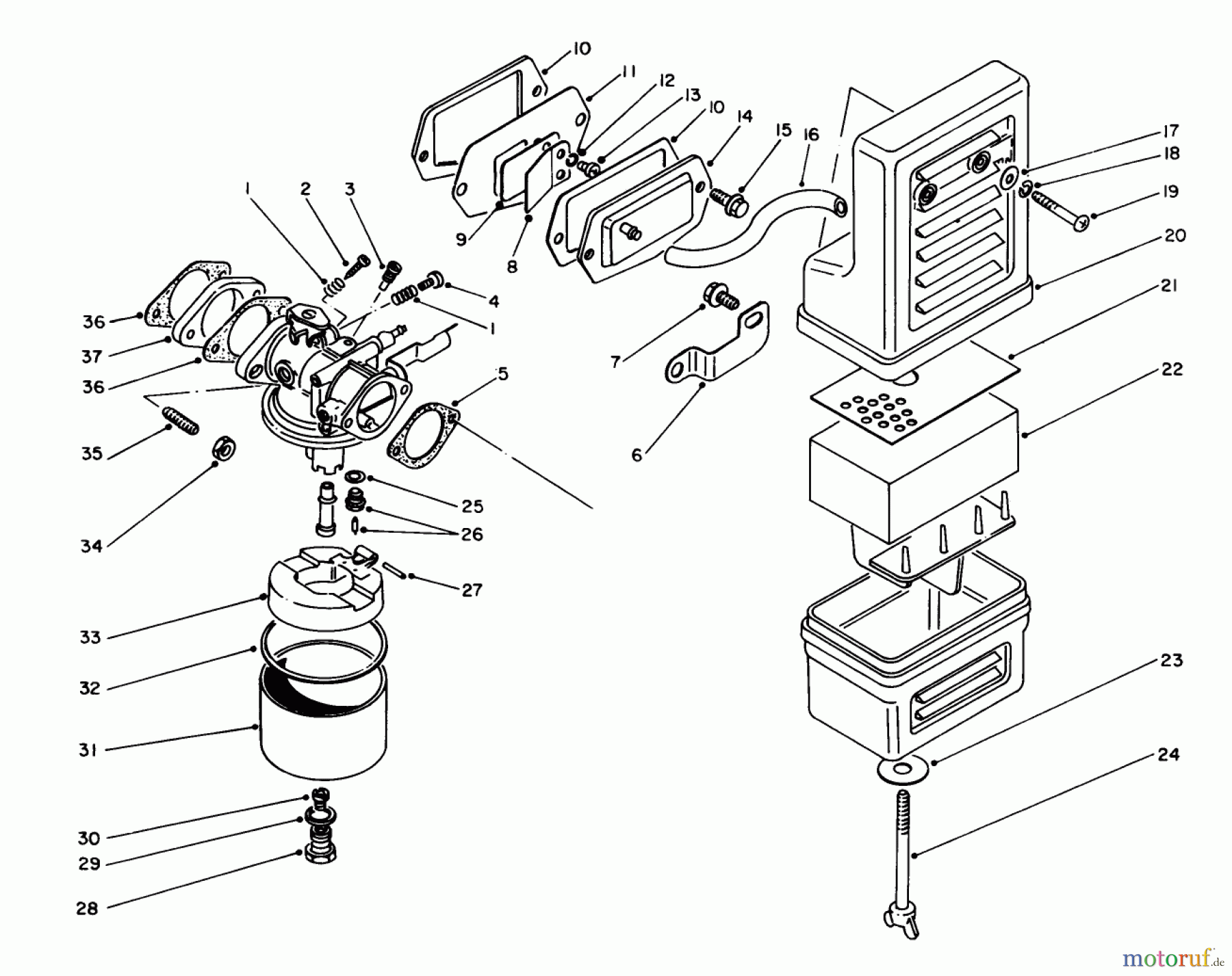 Toro Neu Generators 62018 (T1800) - Toro Generator, T1800, 1988 (8000001-8999999) AIR CLEANER & CARBURETOR ASSEMBLY