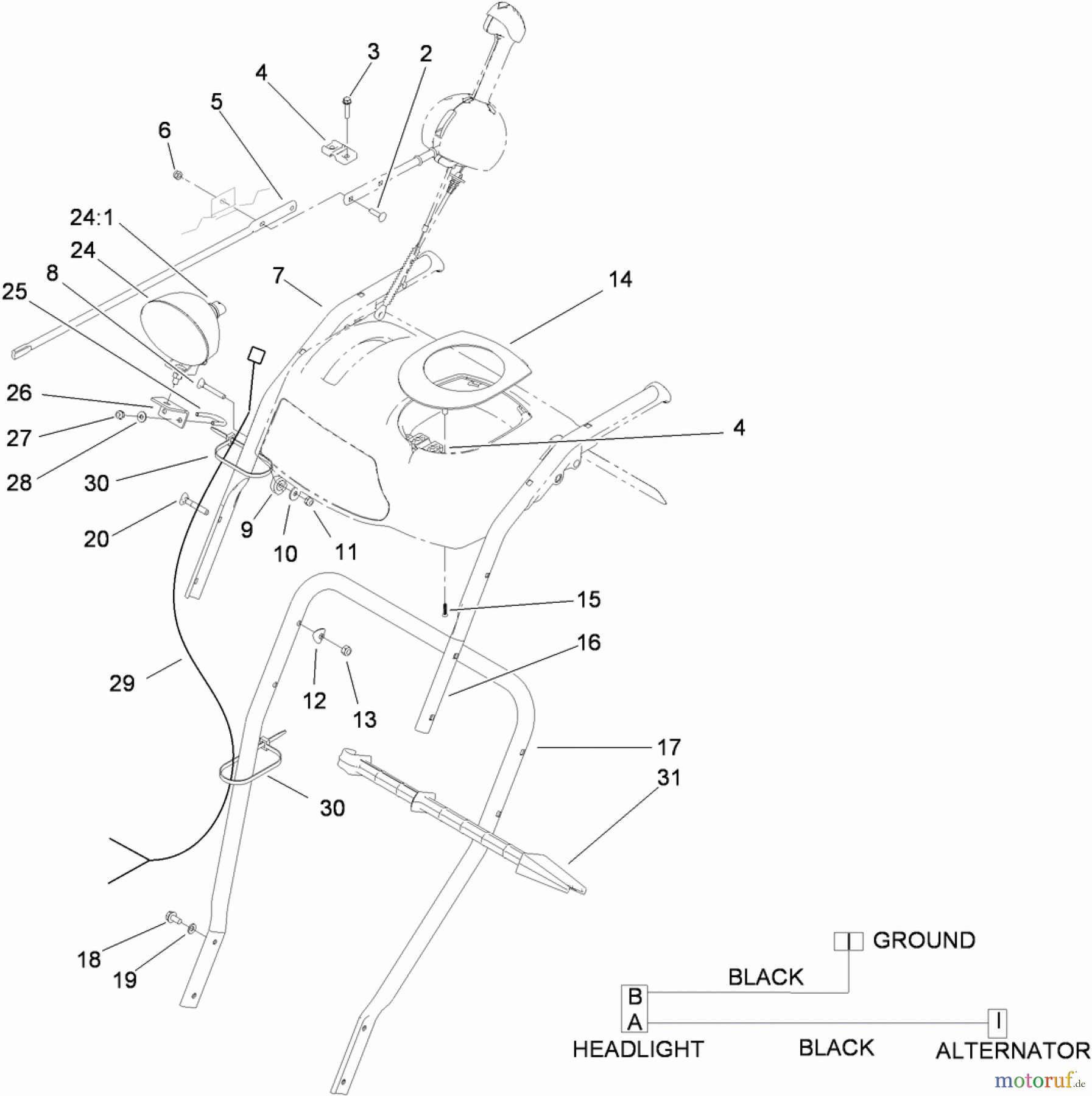 Toro Neu Snow Blowers/Snow Throwers Seite 2 38644 (1028 OXE) - Toro Power Max 1028 OXE Snowthrower, 2012 (SN 312003430-312999999) LOWER HANDLE AND HEADLAMP ASSEMBLY