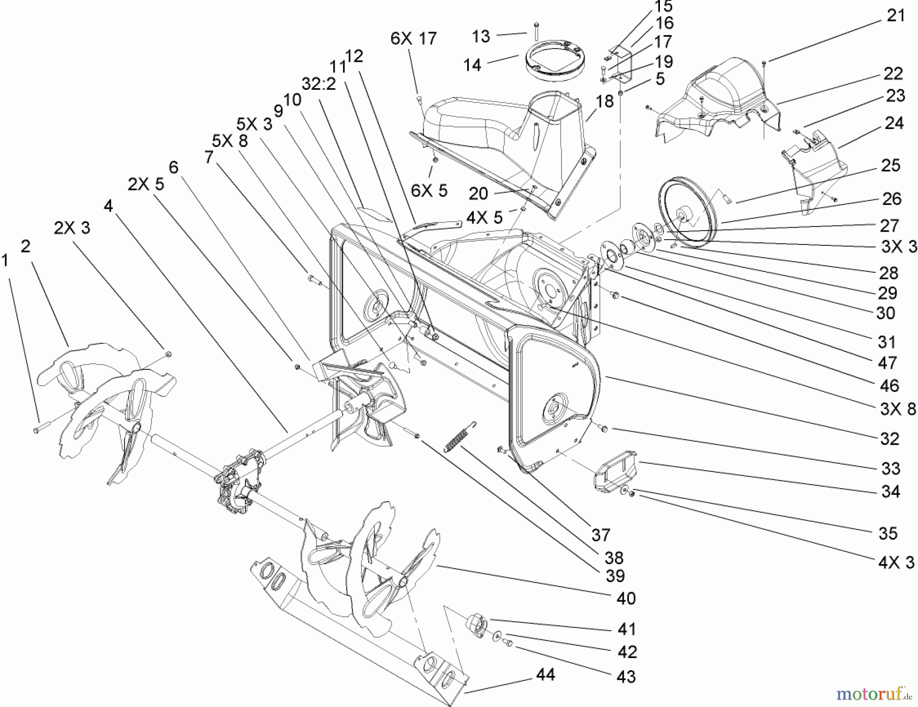  Toro Neu Snow Blowers/Snow Throwers Seite 2 38650 (1128 OXE) - Toro Power Max 1128 OXE Snowthrower, 2005 (250000001-250010000) AUGER AND HOUSING ASSEMBLY