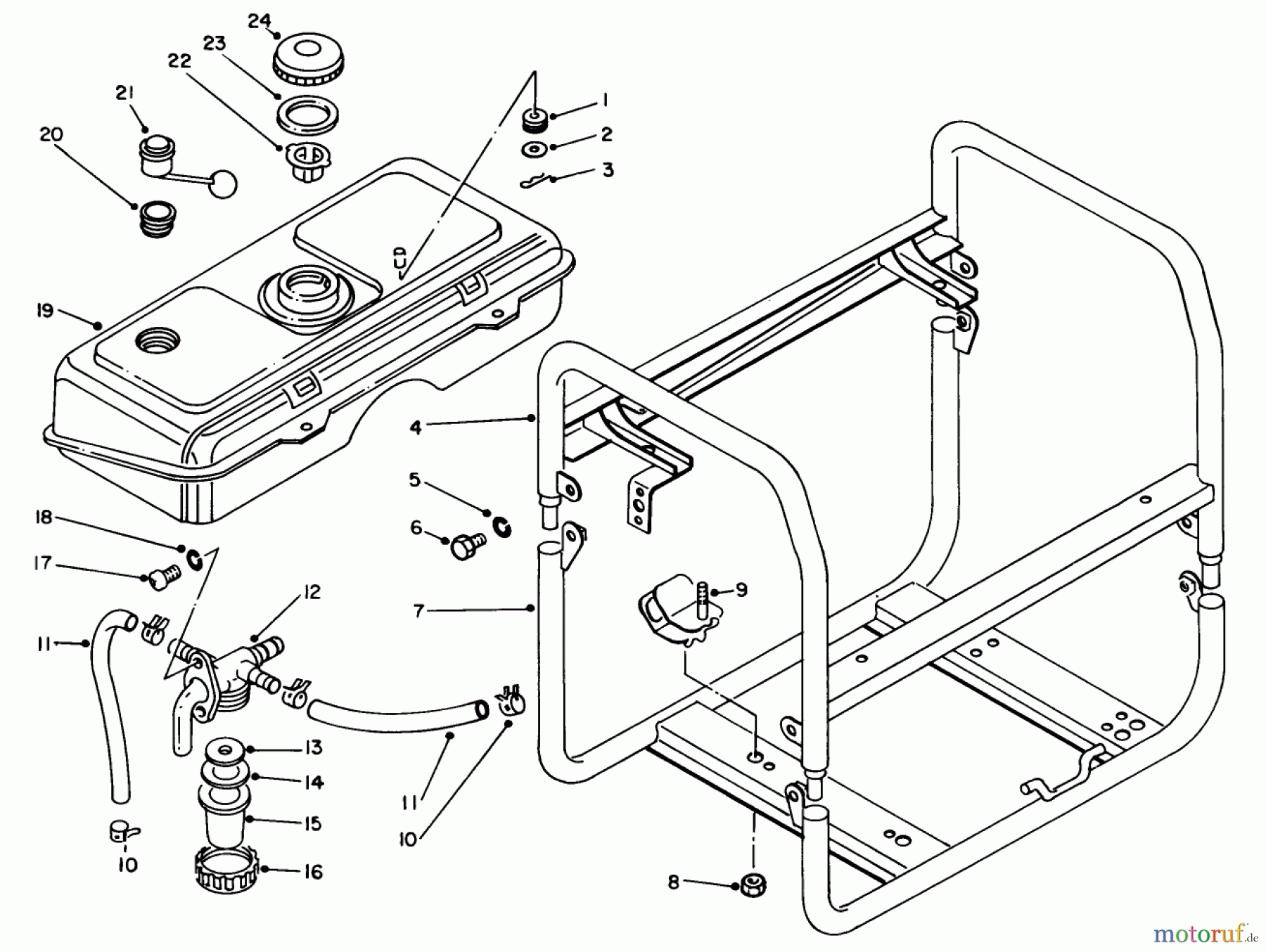  Toro Neu Generators 62018 (T1800) - Toro Generator, T1800, 1988 (8000001-8999999) FUEL TANK & FRAME ASSEMBLY