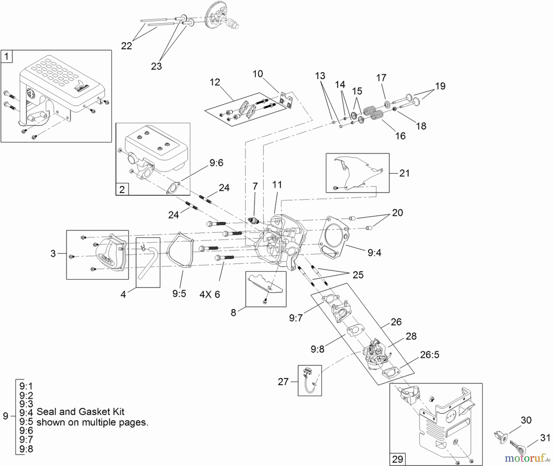 Toro Neu Snow Blowers/Snow Throwers Seite 2 38660 (928 OE) - Toro Power Max Heavy Duty 928 OE Snowthrower, 2013 (SN 313000001-313999999) MUFFLER, CYLINDERHEAD AND CARBURETOR ENGINE ASSEMBLY