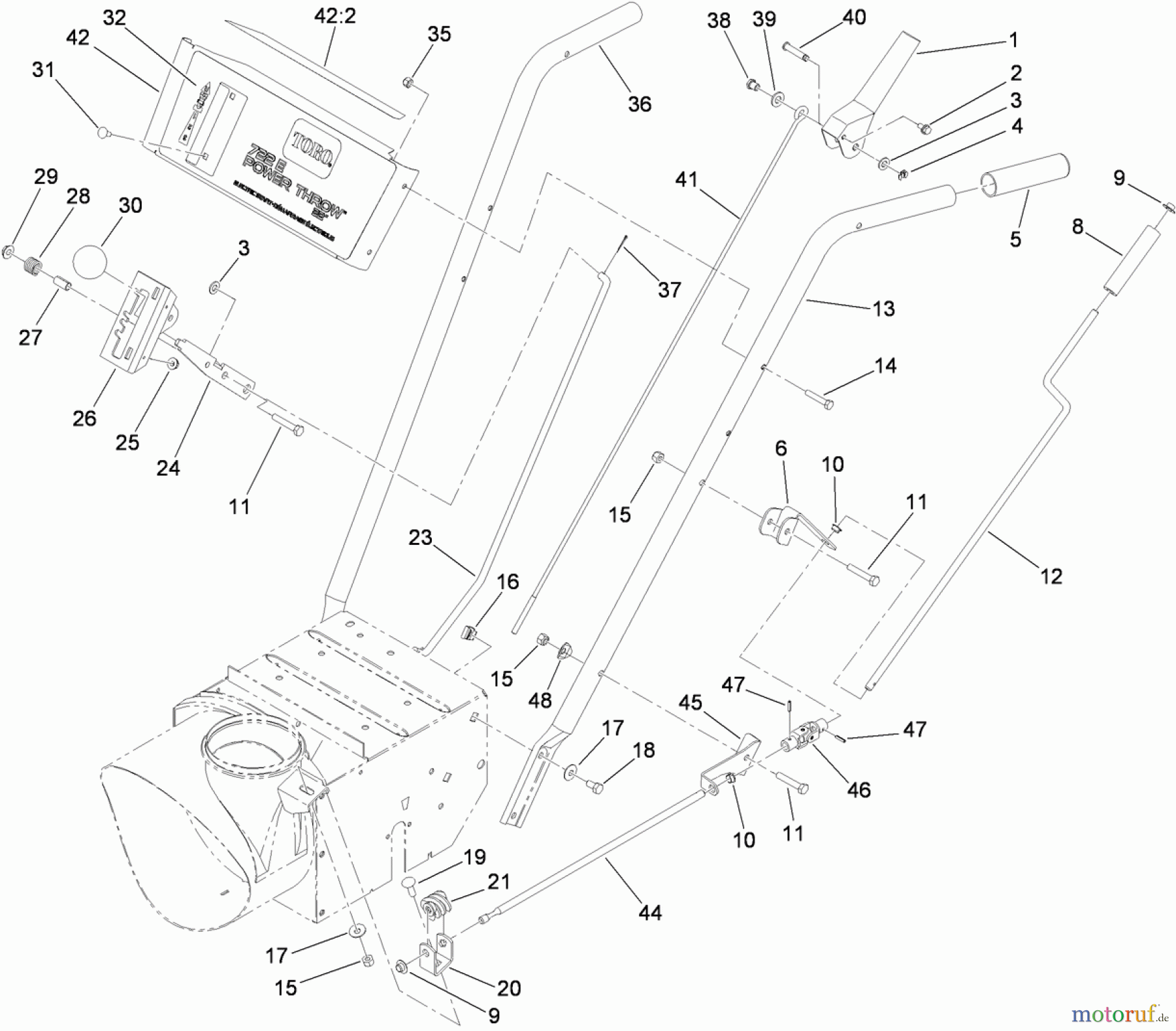 Toro Neu Snow Blowers/Snow Throwers Seite 2 38818 (722 E) - Toro 722 E Power Throw Snowthrower, 2013 (SN 313000001-313999999) HANDLE AND CONTROL ASSEMBLY