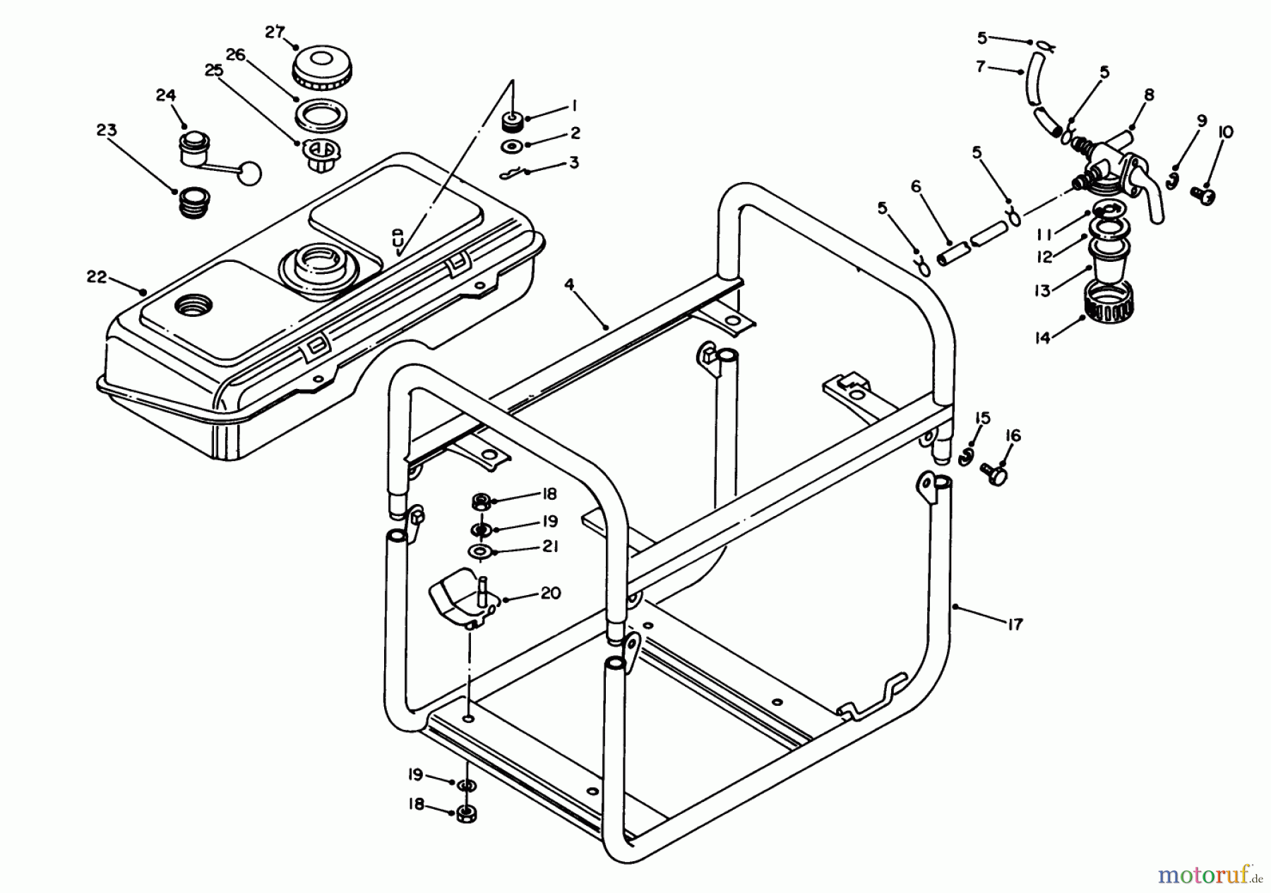  Toro Neu Generators 62027 (T2500D) - Toro Generator, T2500D, 1984 (4000001-4999999) FUEL TANK & FRAME ASSEMBLY