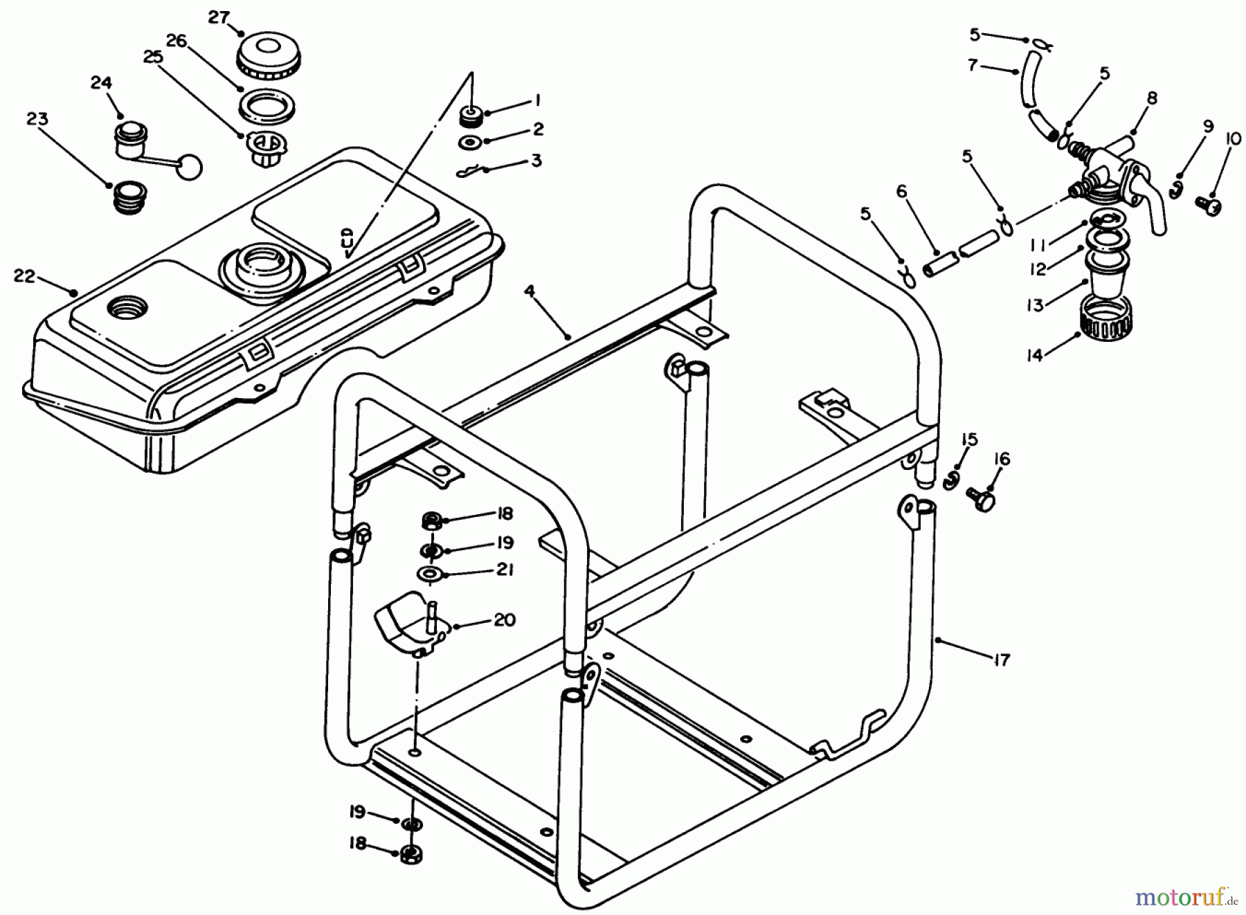  Toro Neu Generators 62030 (T3000) - Toro Generator, T3000, 1983 (3000001-3999999) FUEL TANK & FRAME ASSEMBLY
