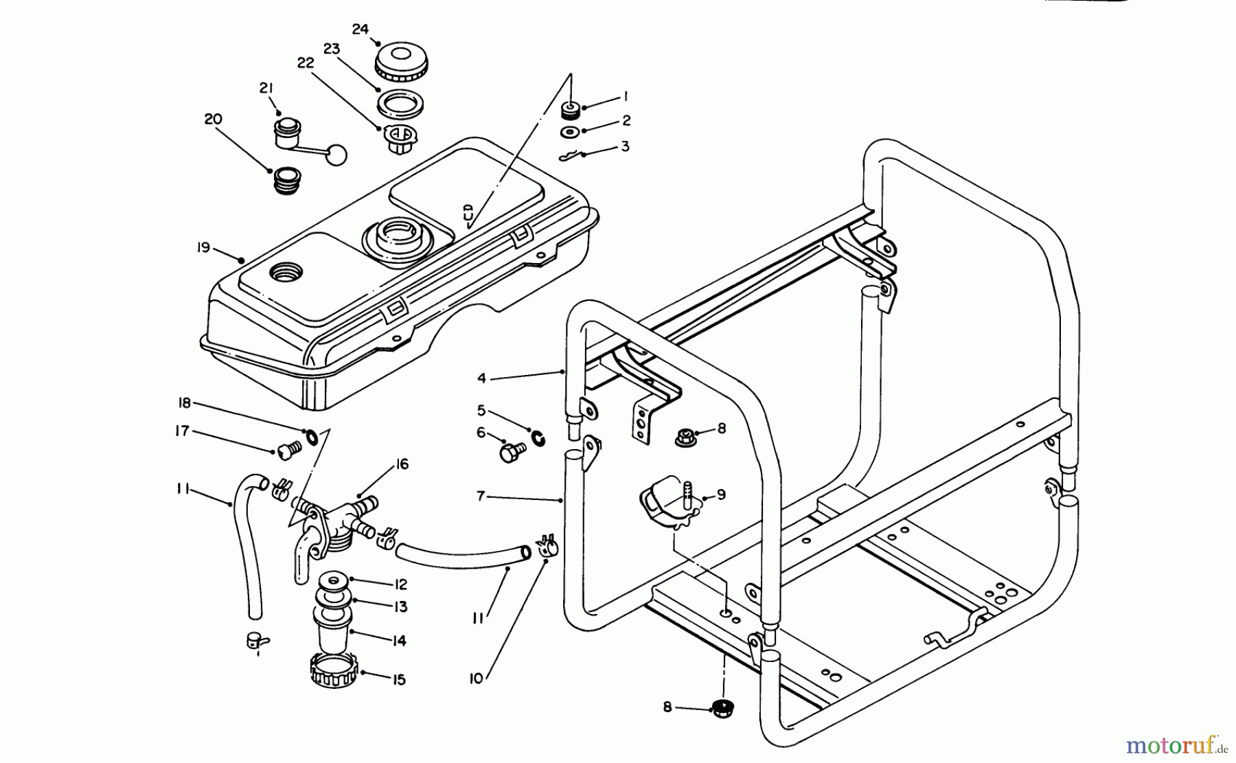 Toro Neu Generators 62032 (T3000D) - Toro Generator, T3000D, 1986 (6000001-6999999) FUEL TANK & FRAME ASSEMBLY