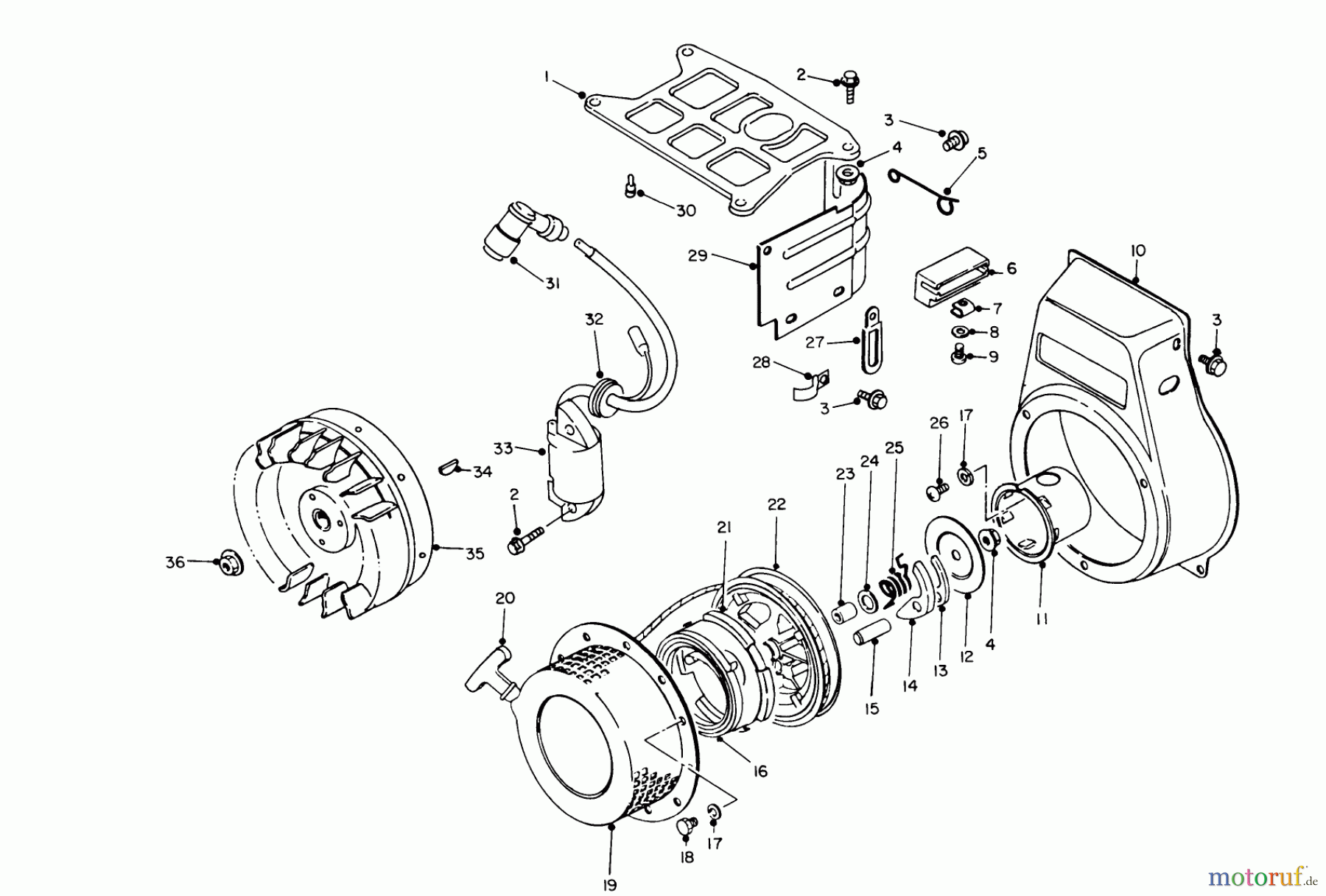 Toro Neu Generators 62032 (T3000D) - Toro Generator, T3000D, 1987 (7000001-7999999) RECOIL STARTER ASSEMBLY