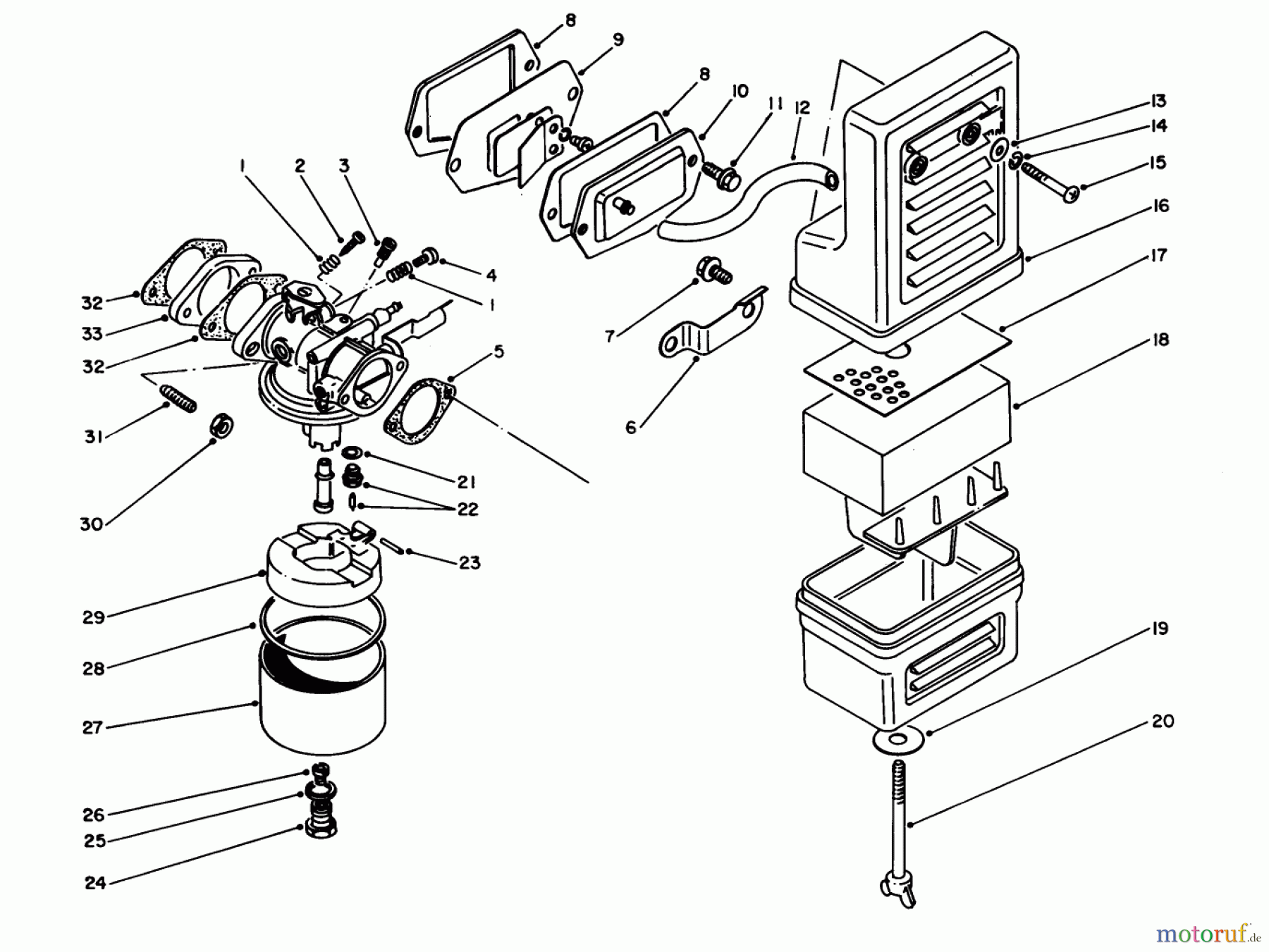 Toro Neu Generators 62032 (T3000D) - Toro Generator, T3000D, 1988 (8000001-8999999) AIR CLEANER & CARBURETOR ASSEMBLY