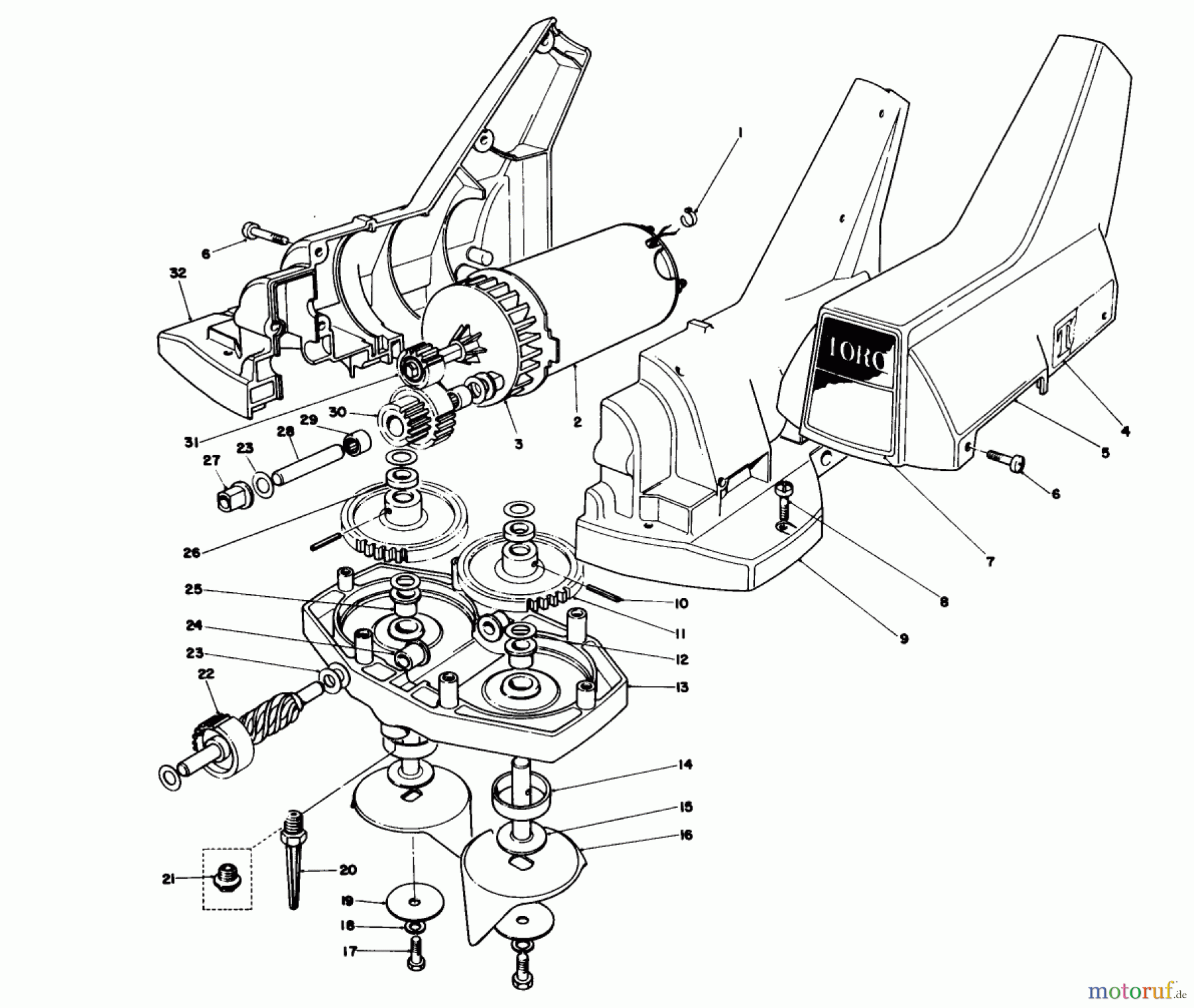 Toro Neu Tillers/Cultivators 51750 - Toro Power Hoe, 1985 (5000001-5999999) MOTOR AND GEAR HOUSING ASSEMBLY