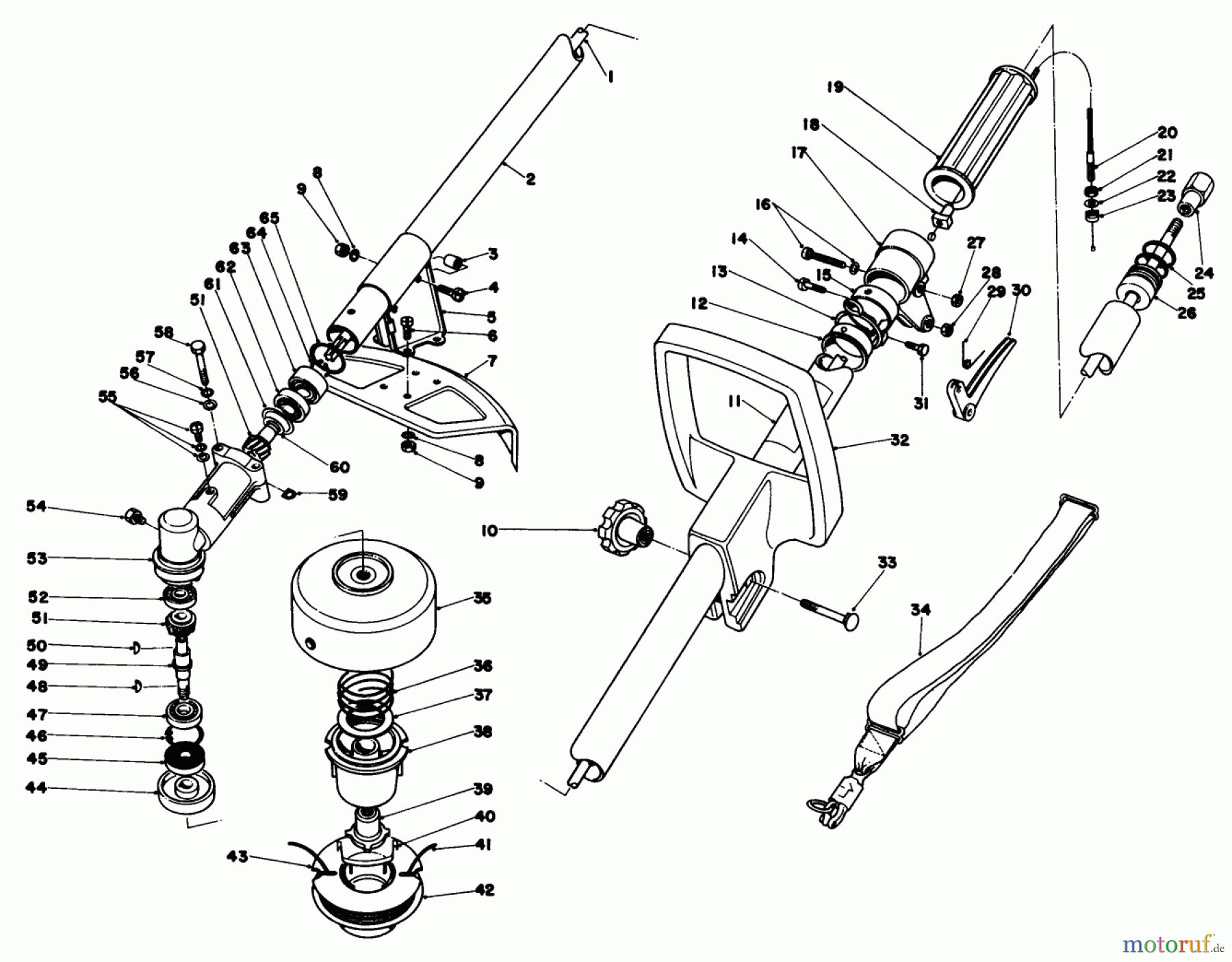  Toro Neu Trimmers, String/Brush 30900 - Toro 21cc Gas Trimmer, 1980 (0000001-0999999) DRIVE SHAFT & TRIMMER HEAD ASSEMBLY MODEL 30900