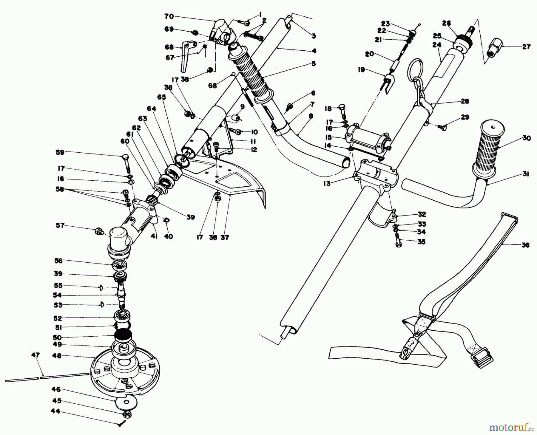  Toro Neu Trimmers, String/Brush 30910 - Toro 21cc Gas Trimmer, Deluxe, 1981 (1000001-1999999) DRIVE & SHAFT TRIMMER HEAD ASSEMBLY