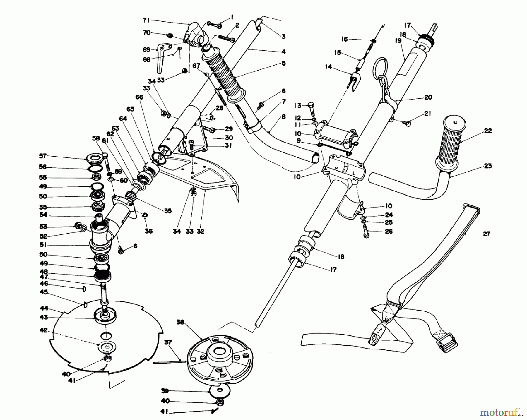  Toro Neu Trimmers, String/Brush 30920 - Toro 30cc Straight Shaft Trimmer, 1980 (0000001-0999999) DRIVE SHAFT & TRIMMER HEAD ASSEMBLY