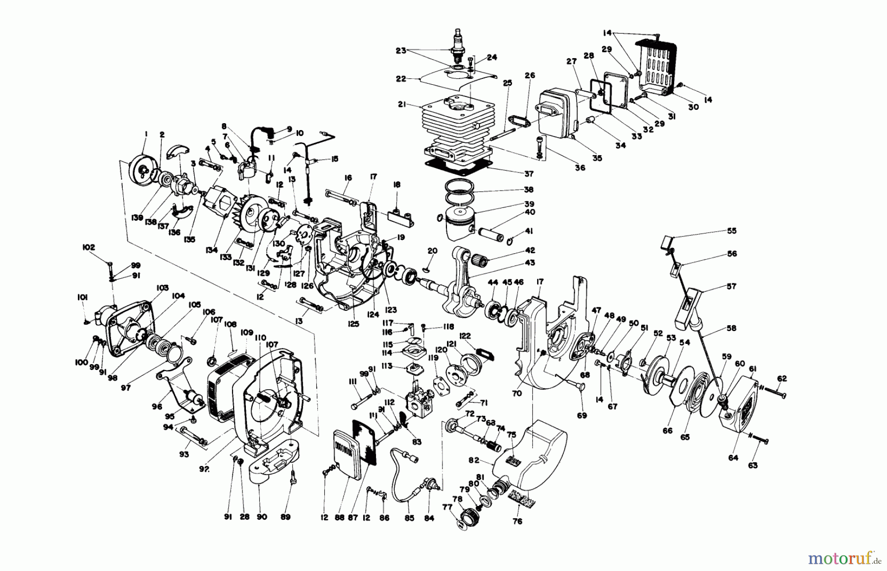  Toro Neu Trimmers, String/Brush 30920 - Toro 30cc Straight Shaft Trimmer, 1980 (0000001-0999999) ENGINE ASSEMBLY