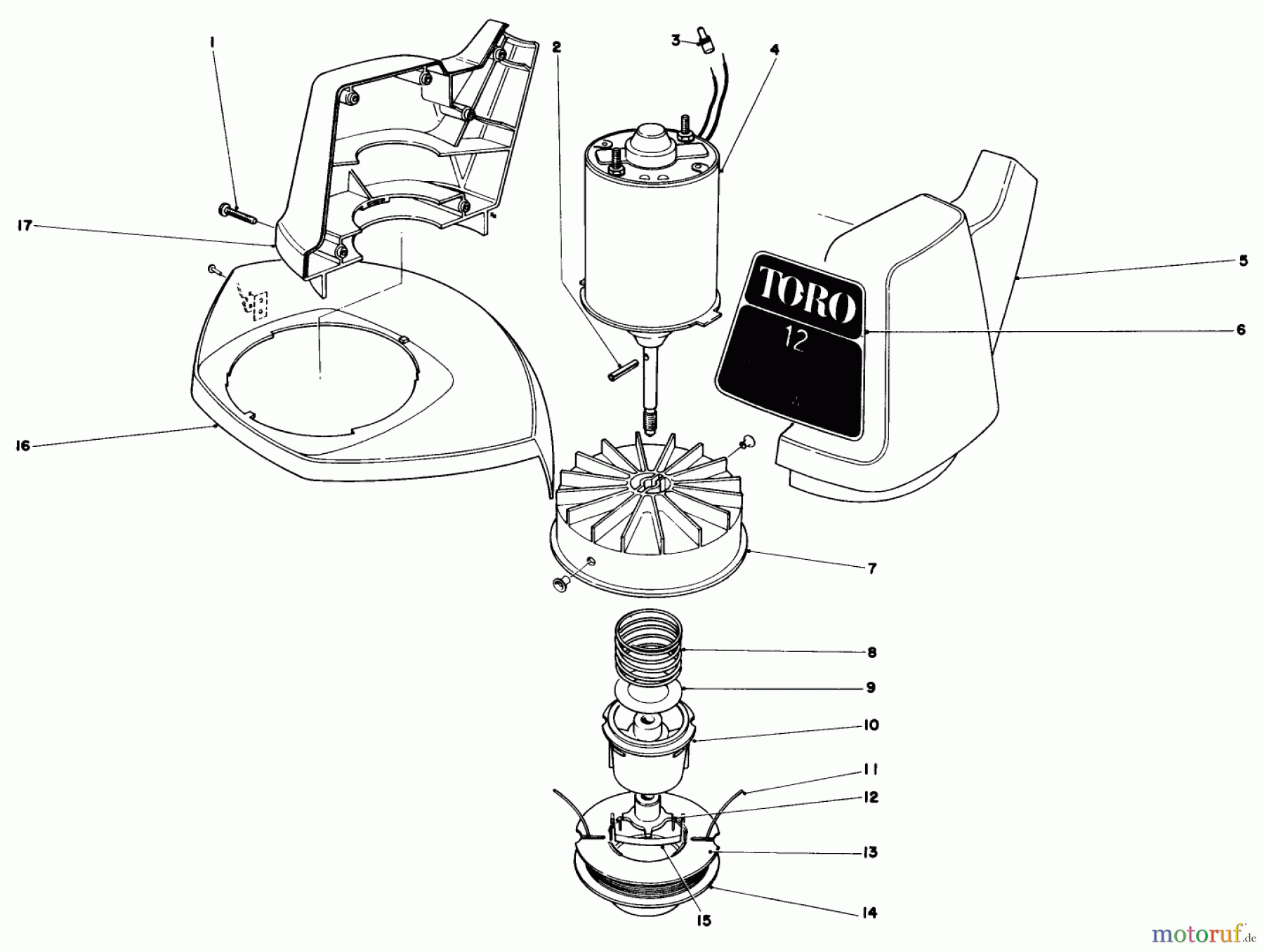  Toro Neu Trimmers, String/Brush 30950 - Toro 12 Volt Electric Trimmer, 1981 (1000001-1999999) MOTOR AND HOUSING ASSEMBLY