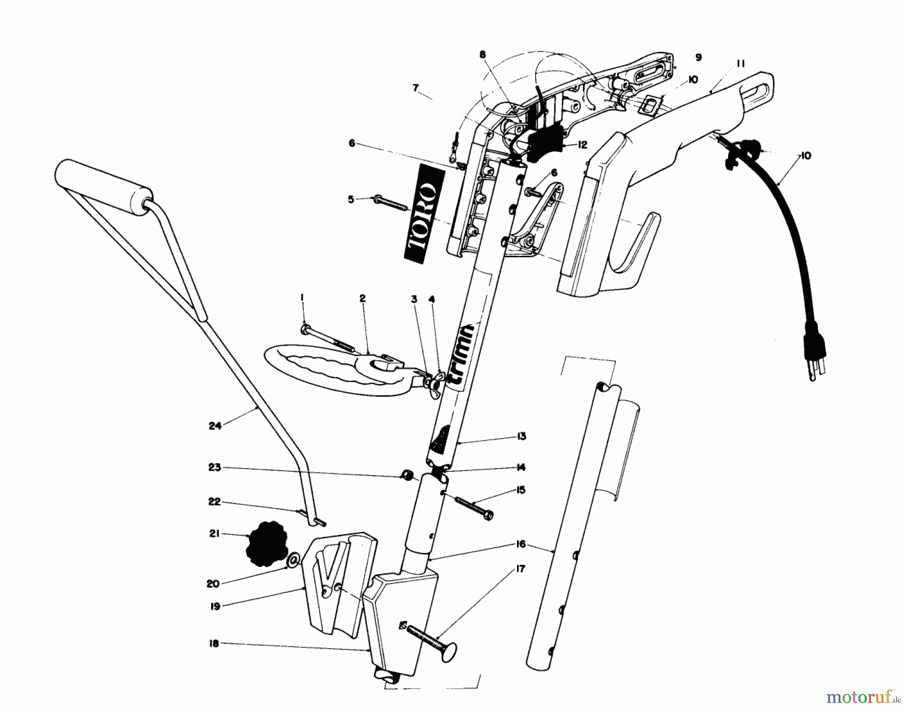  Toro Neu Trimmers, String/Brush 51107 - Toro Trimmer, 1977 (7000001-7999999) HANDLE ASSEMBLY