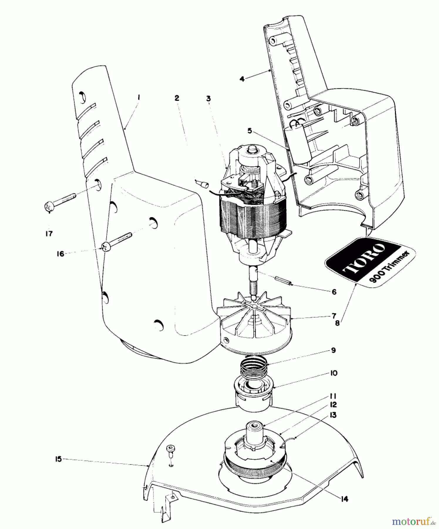  Toro Neu Trimmers, String/Brush 51210 (900) - Toro 900 Electric Trimmer, 1980 (0000001-0999999) MOTOR AND HOUSING ASSEMBLY
