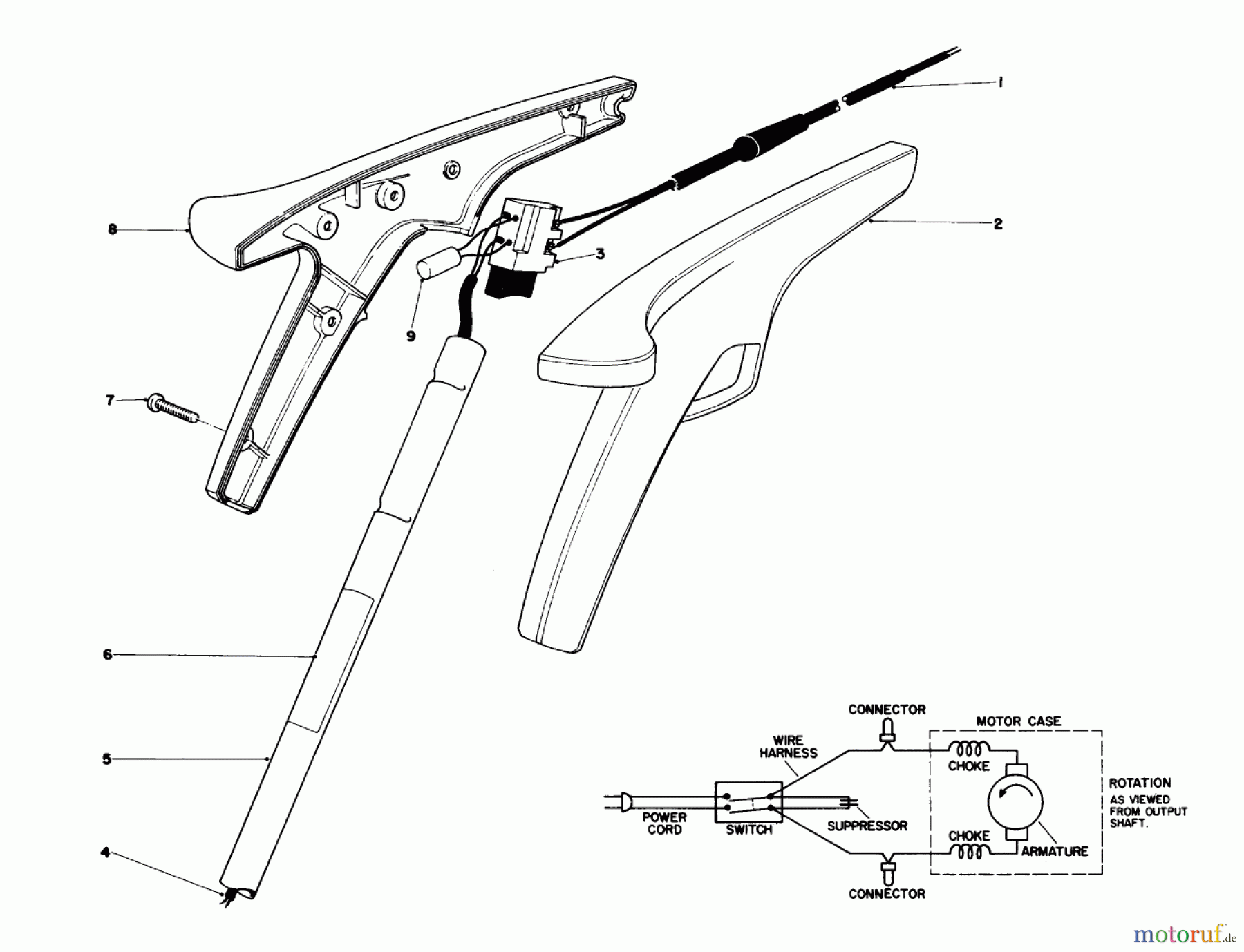 Toro Neu Trimmers, String/Brush 51217 (900) - Toro 900 Electric Trimmer, 1981 (1000001-1999999) HANDLE ASSEMBLY