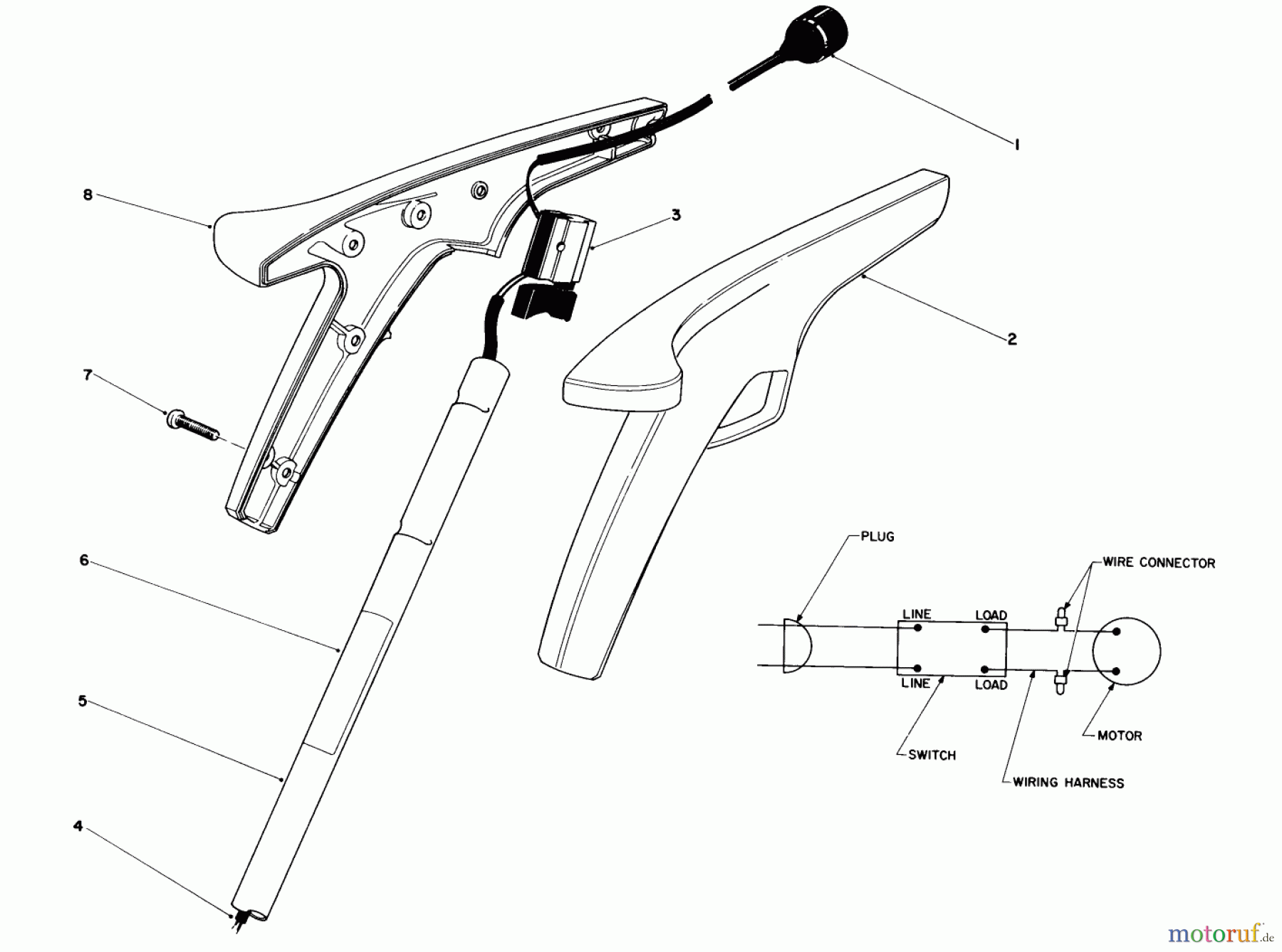 Toro Neu Trimmers, String/Brush 51230 (910) - Toro 910 Electric Trimmer, 1986 (6000001-6999999) HANDLE ASSEMBLY