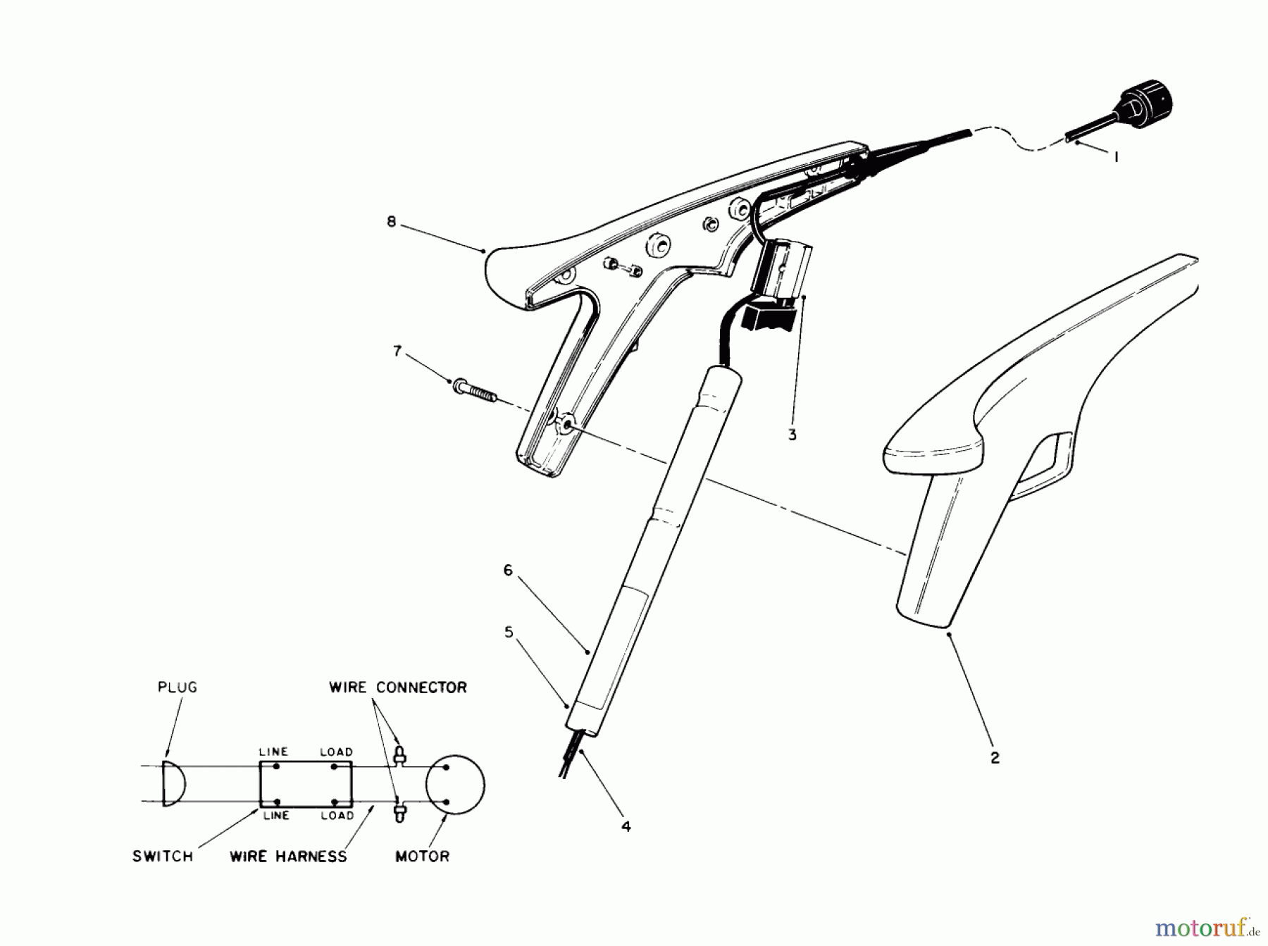  Toro Neu Trimmers, String/Brush 51230 (910) - Toro 910 Electric Trimmer, 1991 (1000001-1999999) HANDLE ASSEMBLY