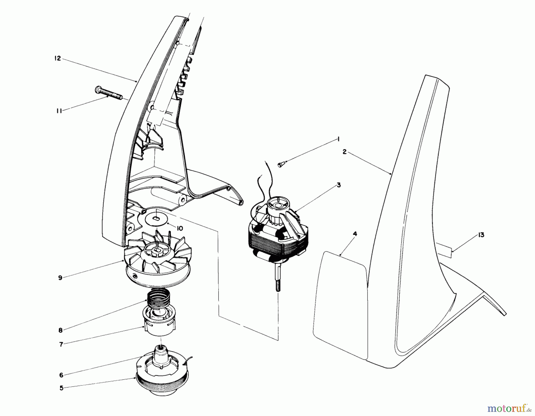  Toro Neu Trimmers, String/Brush 51230 (910) - Toro 910 Electric Trimmer, 1991 (1000001-1999999) MOTOR AND HOUSING ASSEMBLY