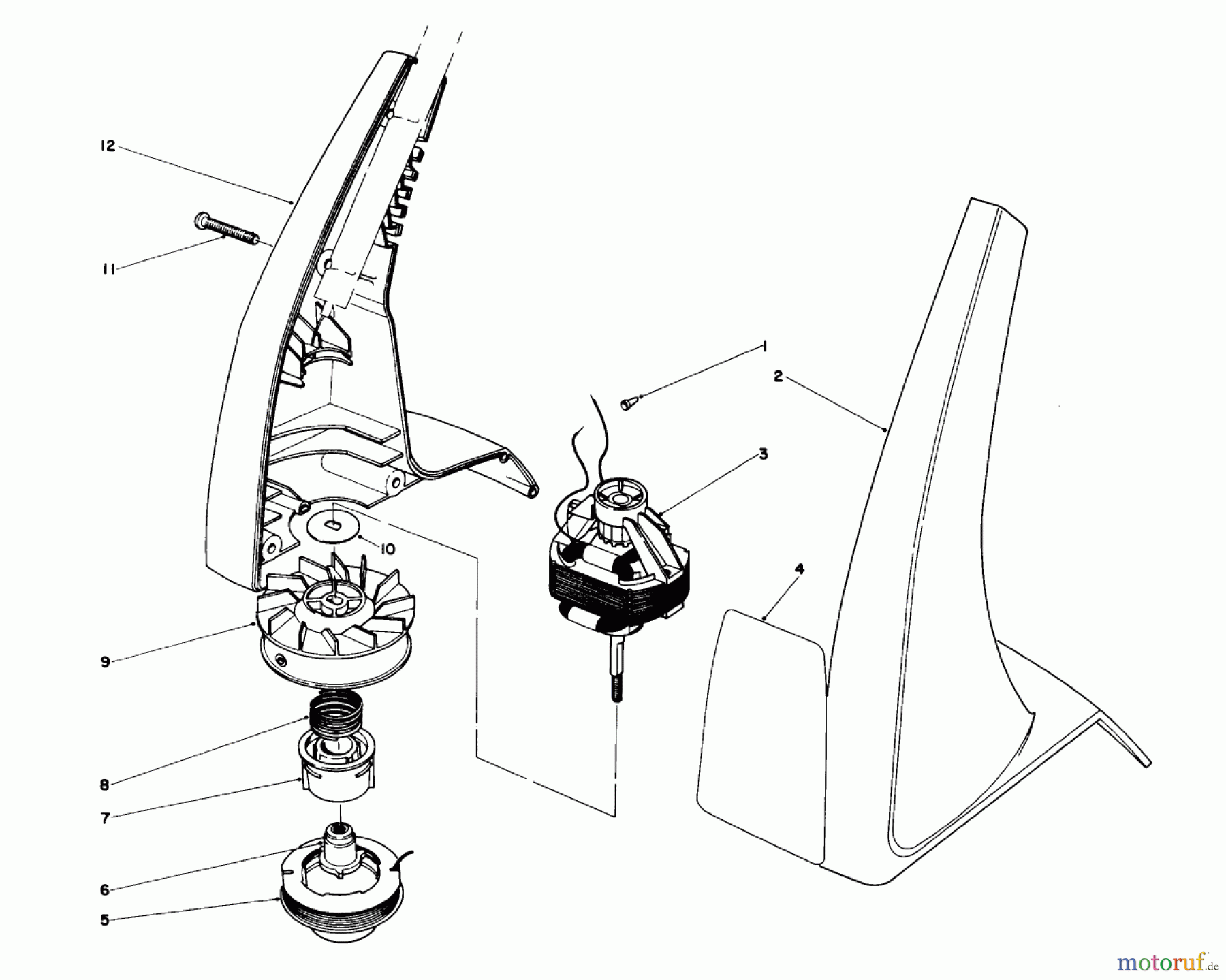  Toro Neu Trimmers, String/Brush 51230 (910) - Toro 910 Electric Trimmer, 1992 (2000001-2999999) MOTOR AND HOUSING ASSEMBLY