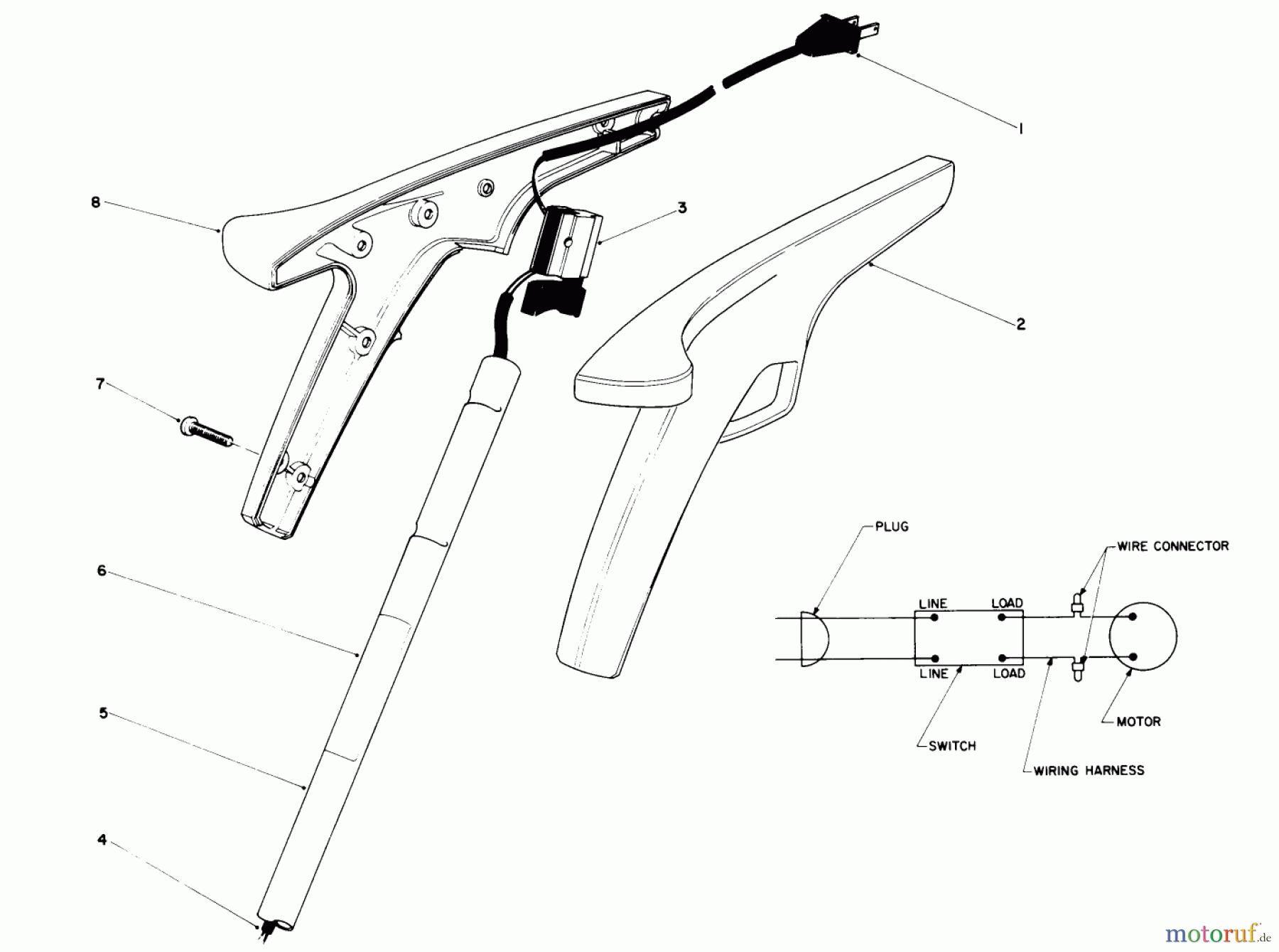  Toro Neu Trimmers, String/Brush 51235C (910) - Toro 910 Electric Trimmer, 1987 (7000001-7999999) HANDLE ASSEMBLY