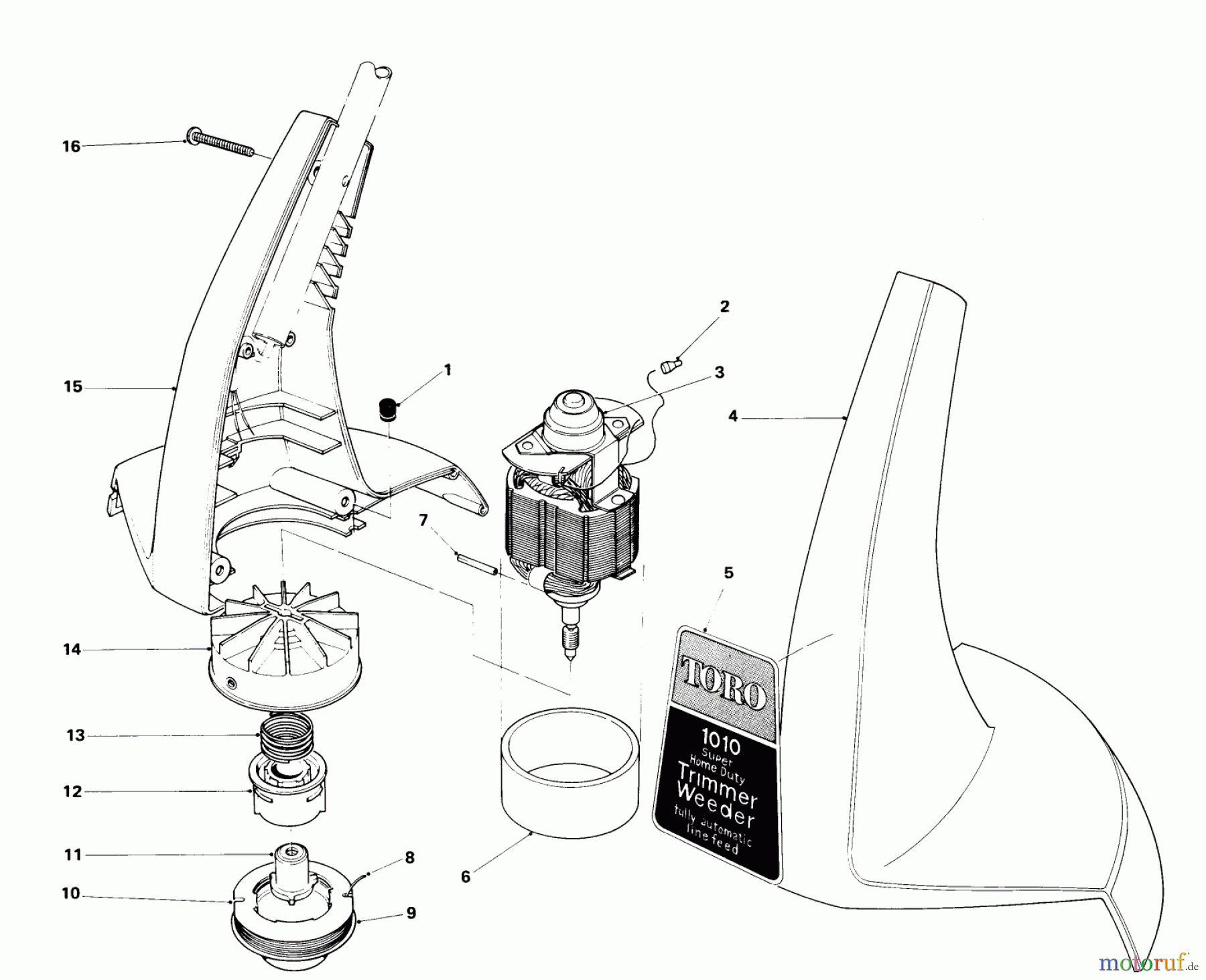  Toro Neu Trimmers, String/Brush 51255 (1000) - Toro 1000 Electric Trimmer, 1982 (2000001-2999999) MOTOR AND HOUSING ASSEMBLY