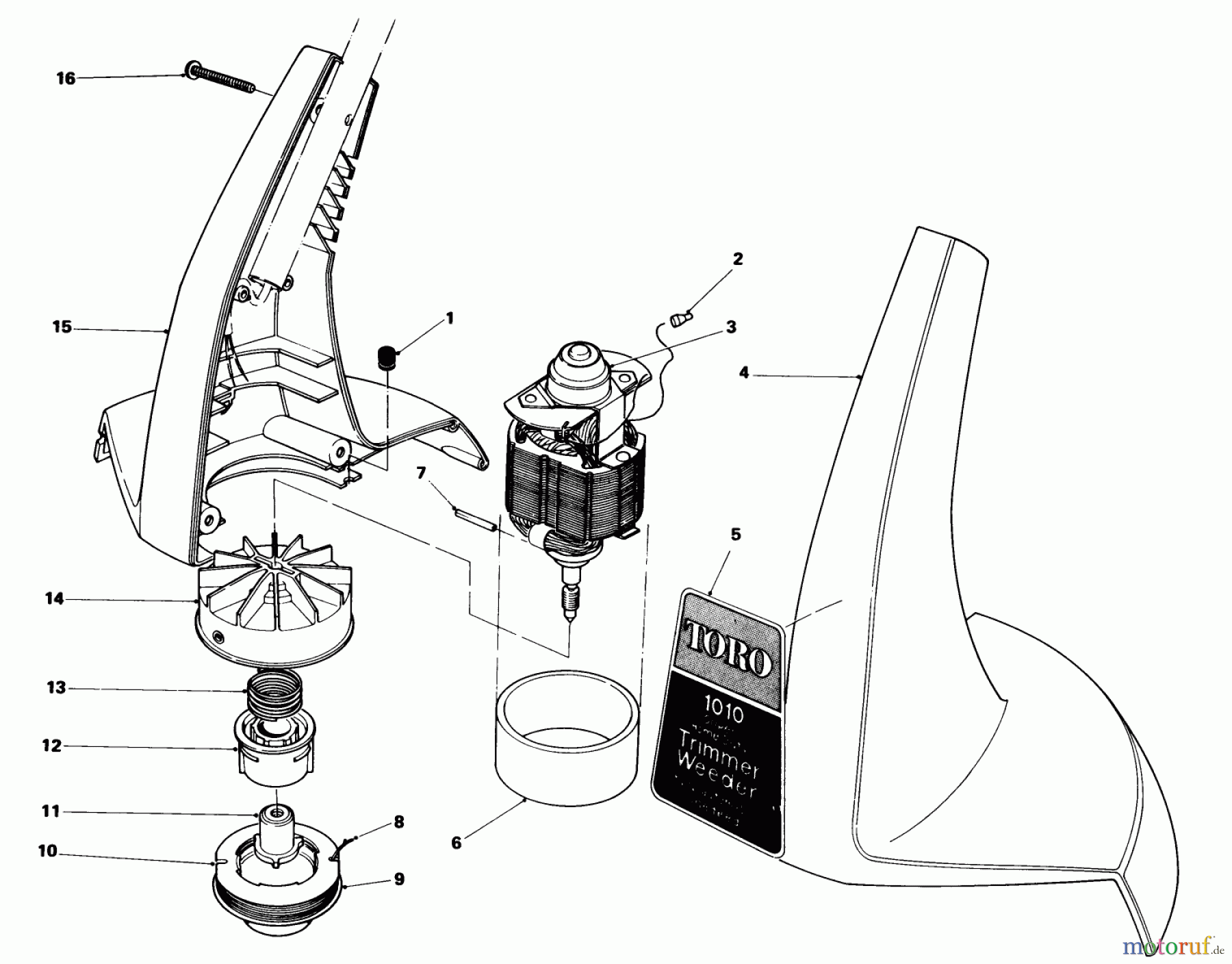  Toro Neu Trimmers, String/Brush 51255 (1000) - Toro 1000 Electric Trimmer, 1983 (3000001-3999999) MOTOR AND HOUSING ASSEMBLY