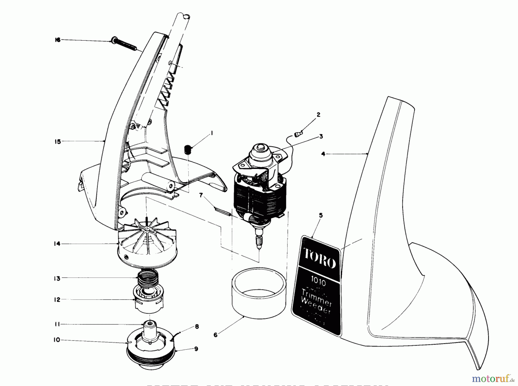  Toro Neu Trimmers, String/Brush 51255 (1000) - Toro 1000 Electric Trimmer, 1988 (8000001-8999999) MOTOR AND HOUSING ASSEMBLY