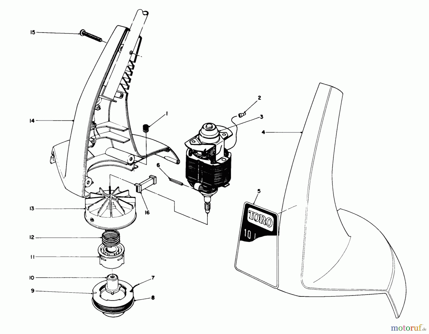  Toro Neu Trimmers, String/Brush 51255 (1000) - Toro 1000 Electric Trimmer, 1992 (2000001-2999999) MOTOR AND HOUSING ASSEMBLY