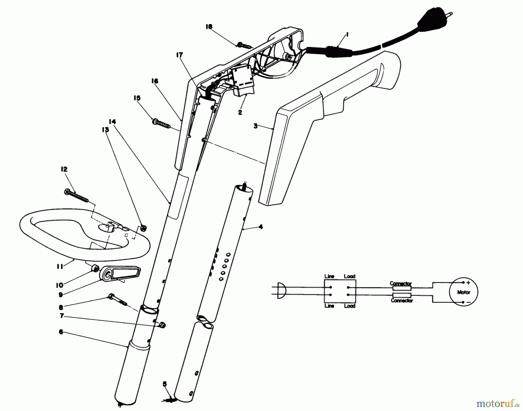 Toro Neu Trimmers, String/Brush 51315 (1100) - Toro 1100 Electric Trimmer, 1980 (0000001-0999999) HANDLE ASSEMBLY