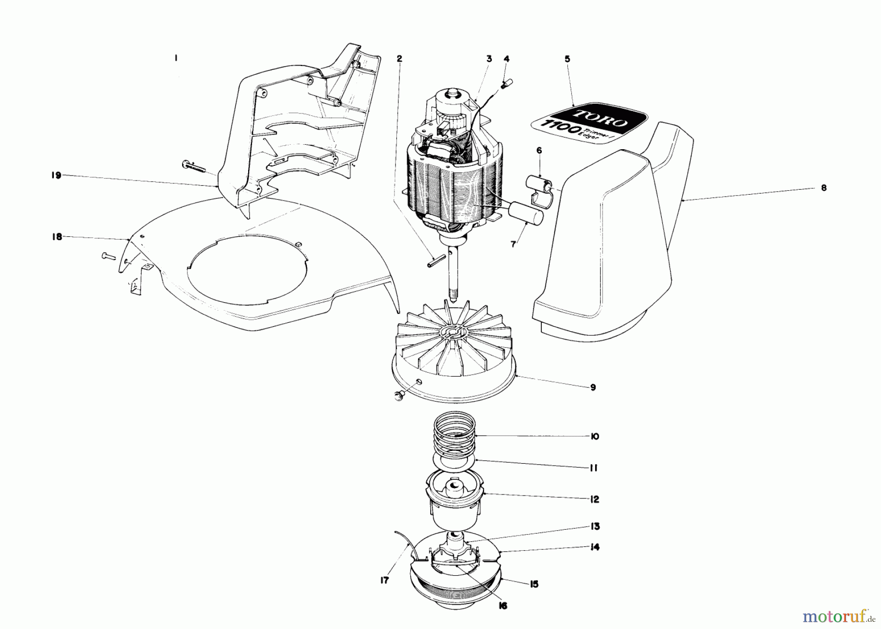 Toro Neu Trimmers, String/Brush 51316 (1100) - Toro 1100 Electric Trimmer, 1981 (1000001-1999999) MOTOR & HOUSING ASSEMBLY