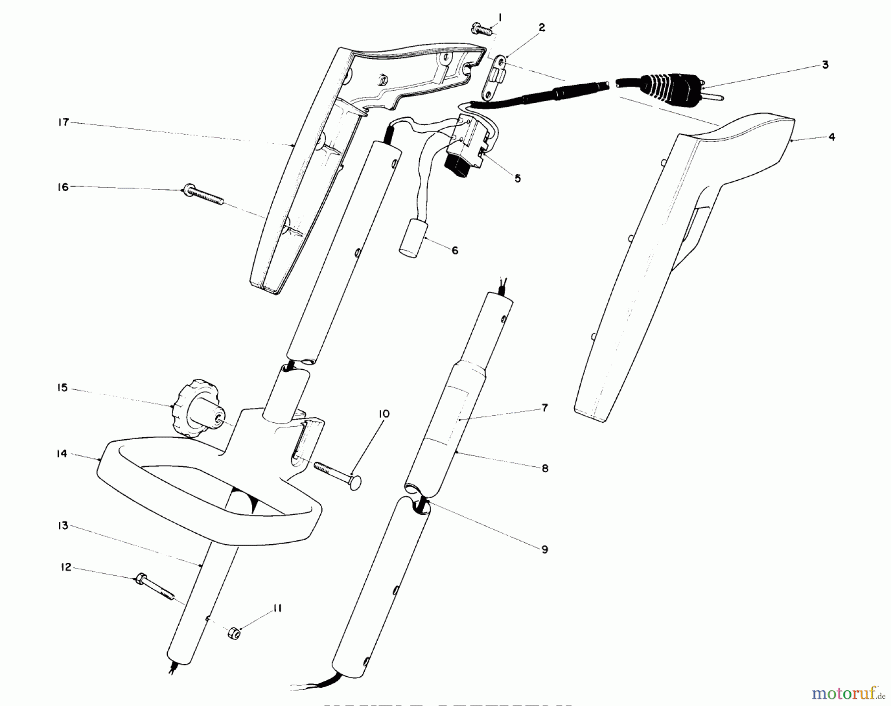  Toro Neu Trimmers, String/Brush 51317 (1100) - Toro 1100 Electric Trimmer, 1981 (1000001-1999999) HANDLE ASSEMBLY