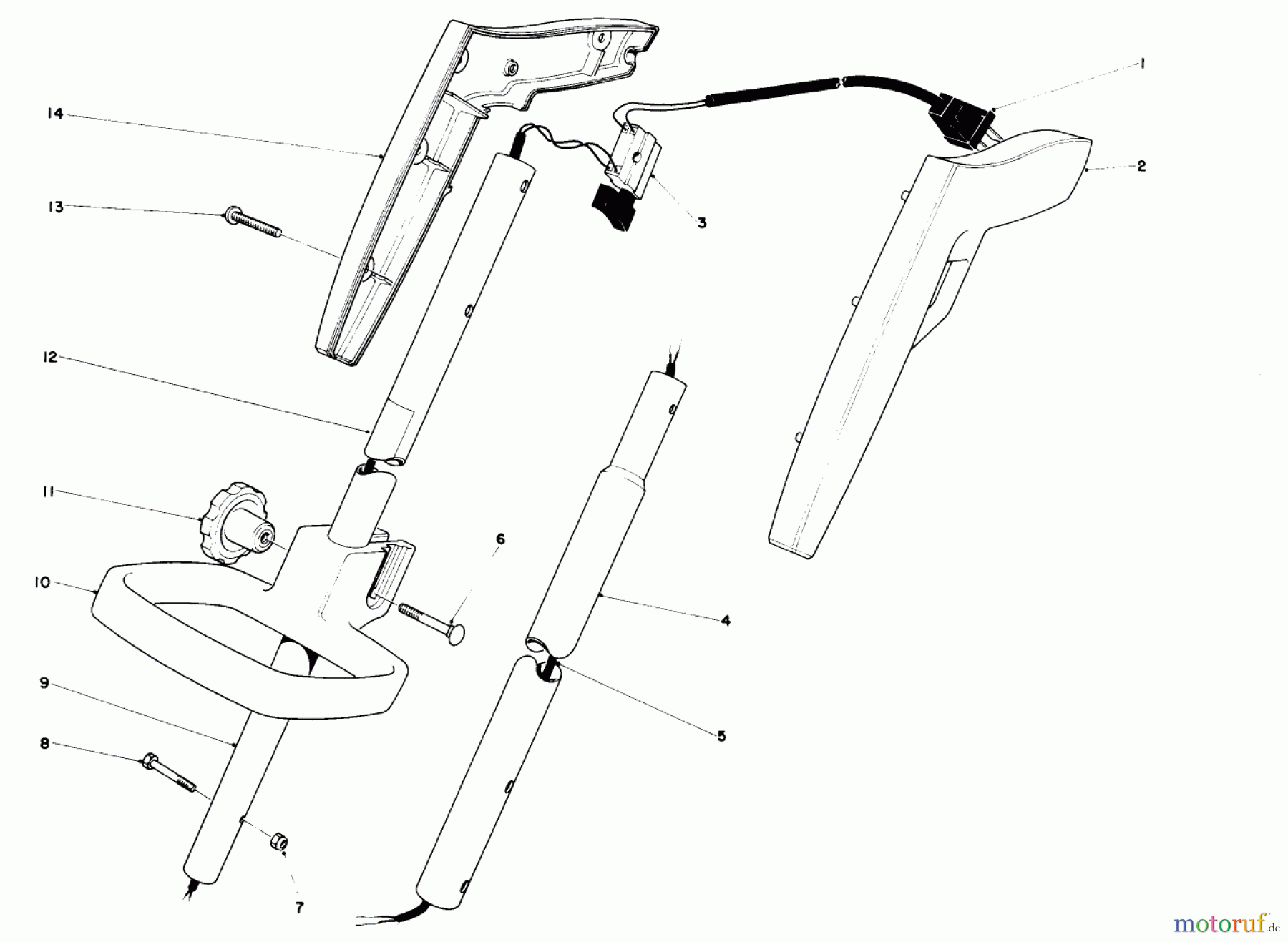 Toro Neu Trimmers, String/Brush 51318 (1100) - Toro 1100 Electric Trimmer, 1981 (1000001-1999999) HANDLE ASSEMBLY