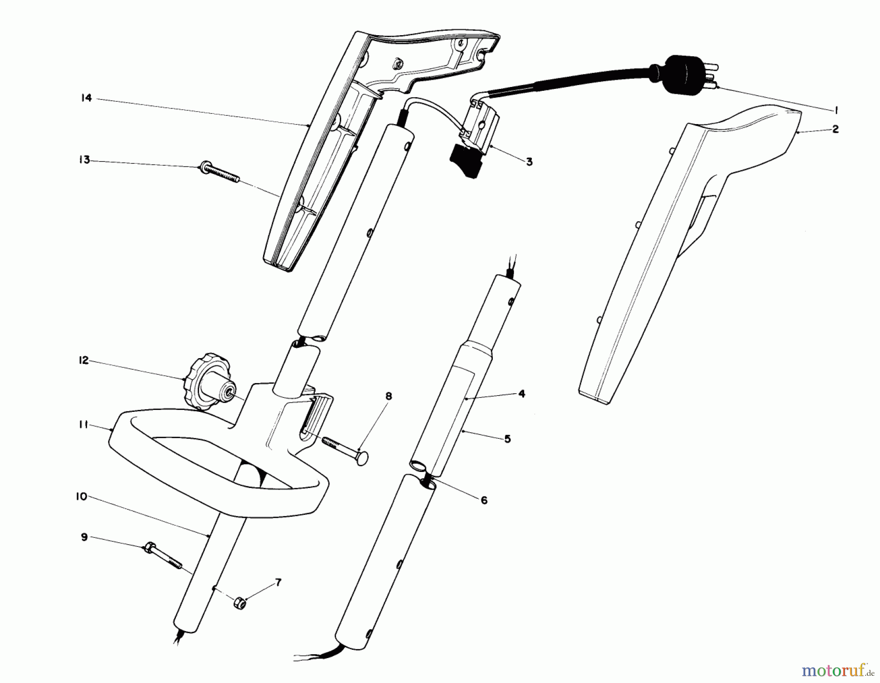  Toro Neu Trimmers, String/Brush 51321 (1100) - Toro 1100 Electric Trimmer, 1981 (1000001-1999999) HANDLE ASSEMBLY